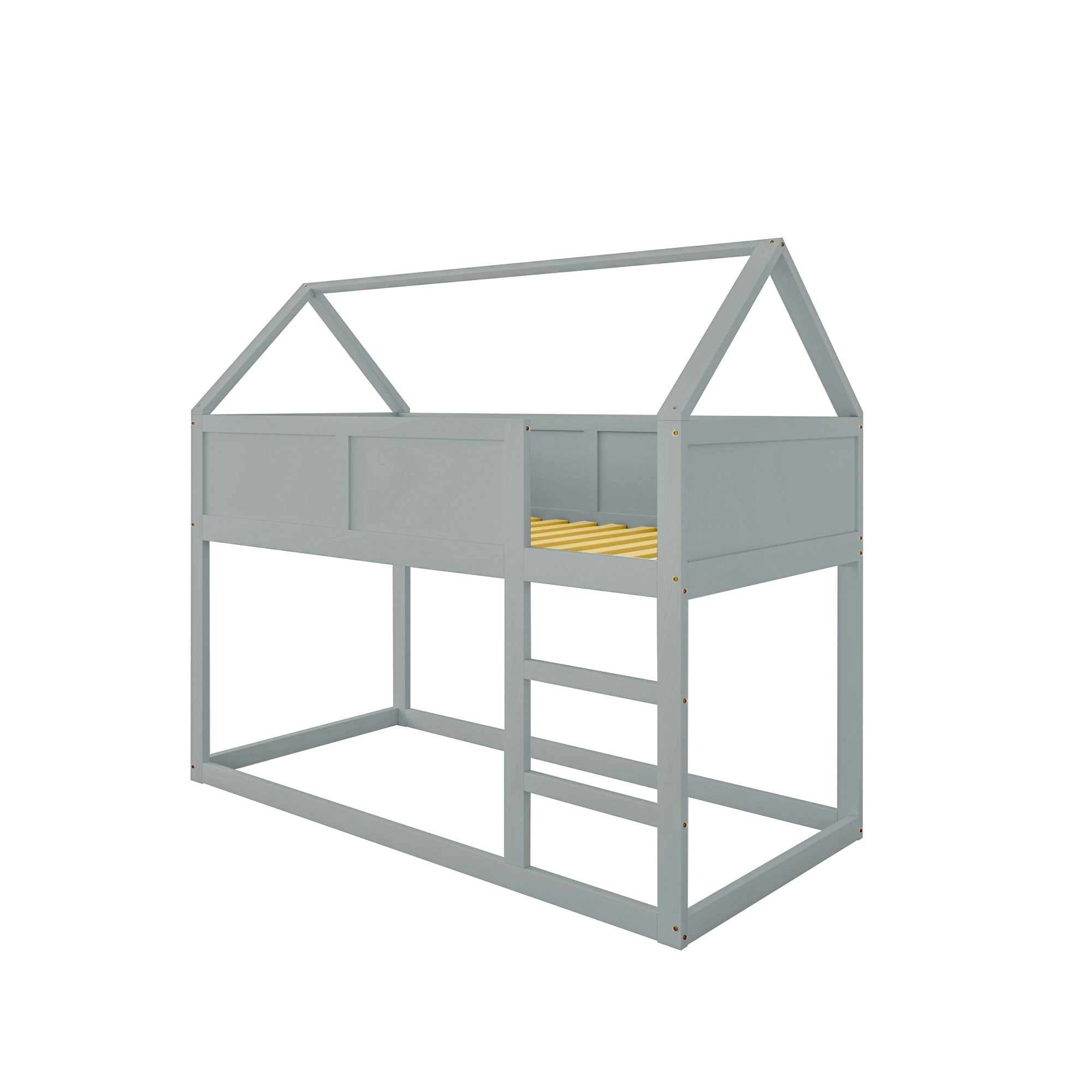 Logidon laag kinderbed 90x200 grijs met trap massief hout
