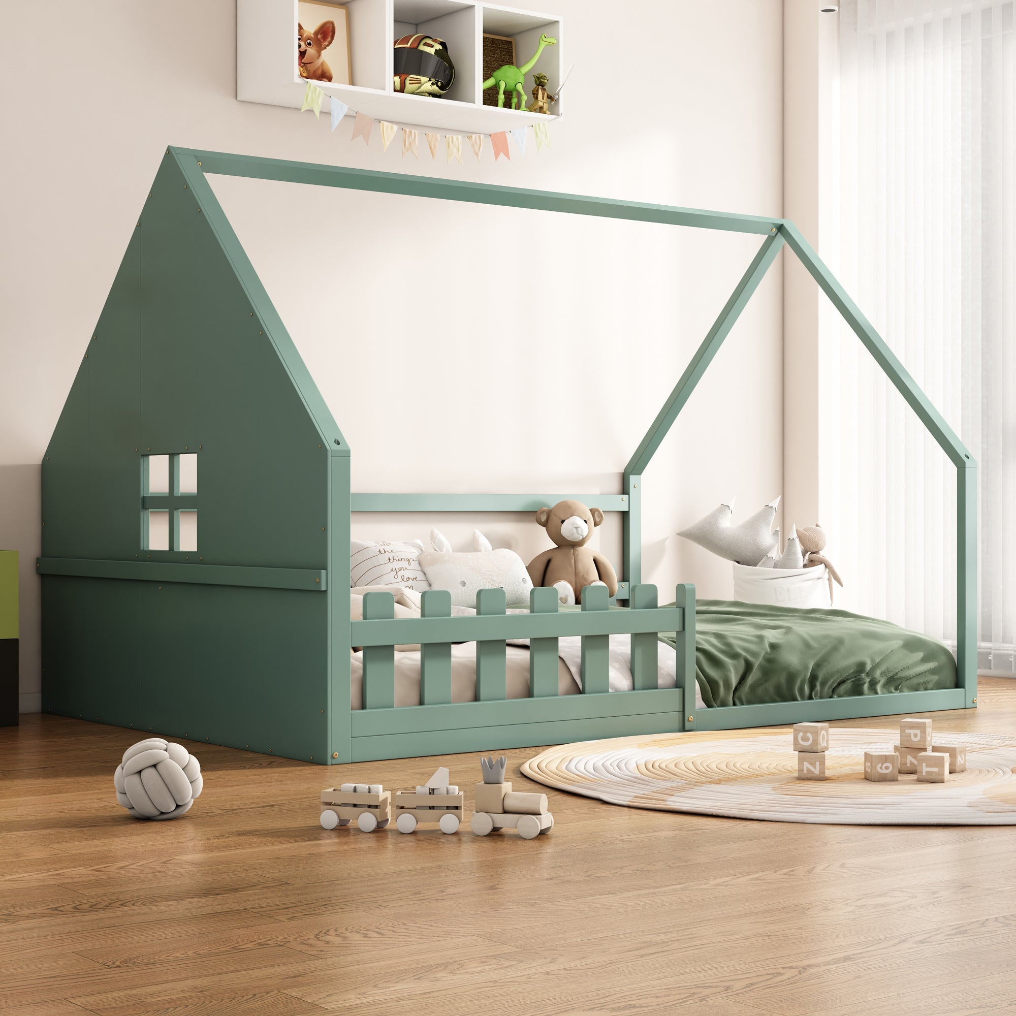 Logidon vlakbed groen 140x200 cm met huisrail en railing