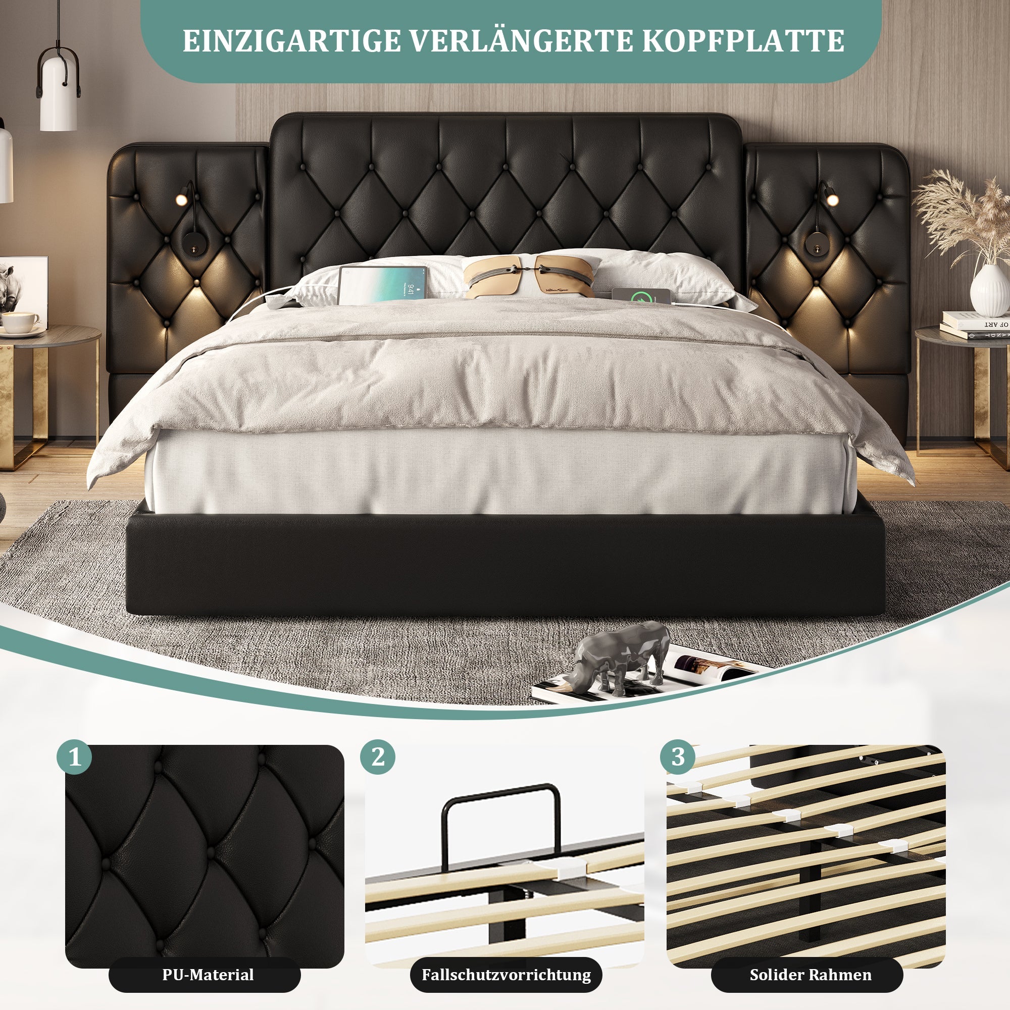 Logidon bedframe 180x200 cm zwart hydraulische opbergruimte