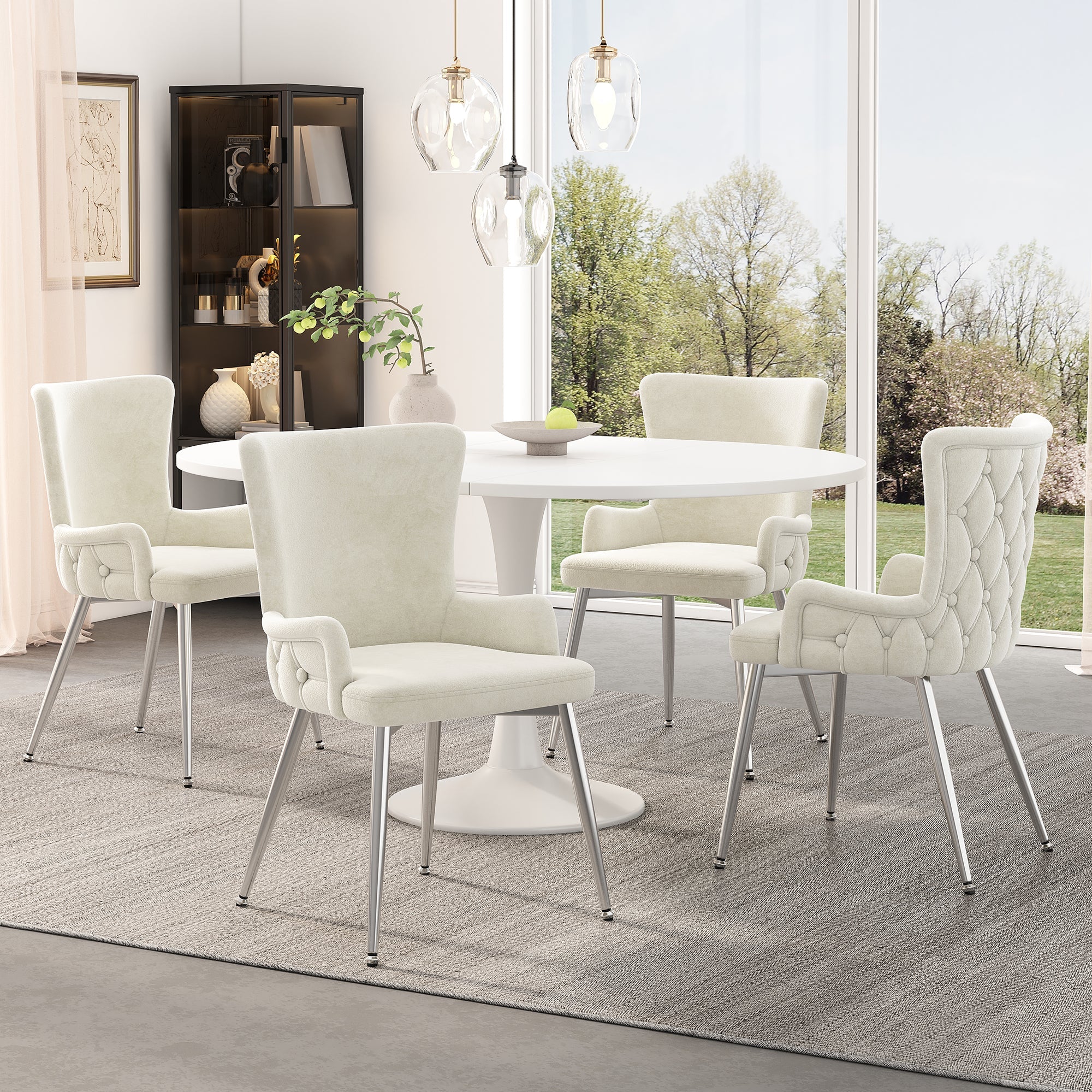 Logidon Velvet Dining Chair Set 6 Beige With Silver Metal Legs