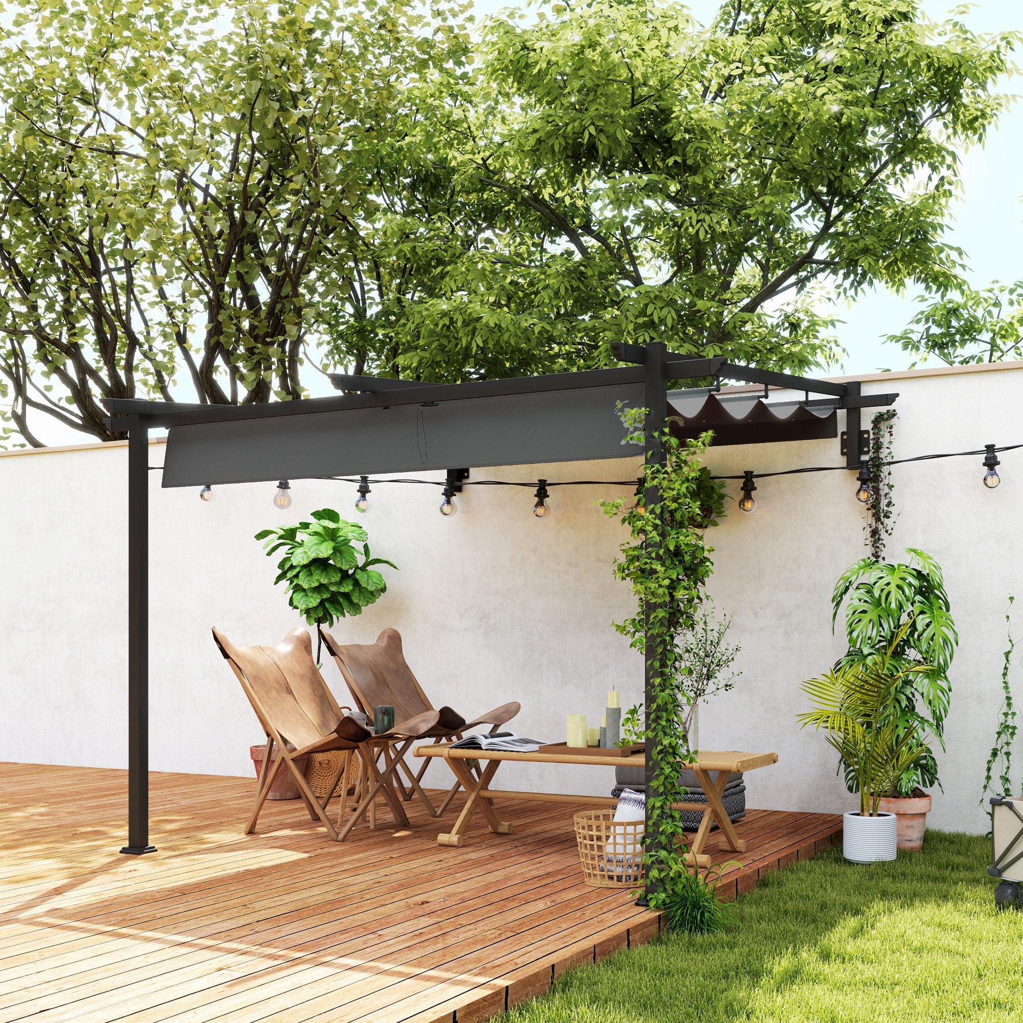 Logidon terrasoverkapping pergola 3x3m donkergrijs verstelbaar dak