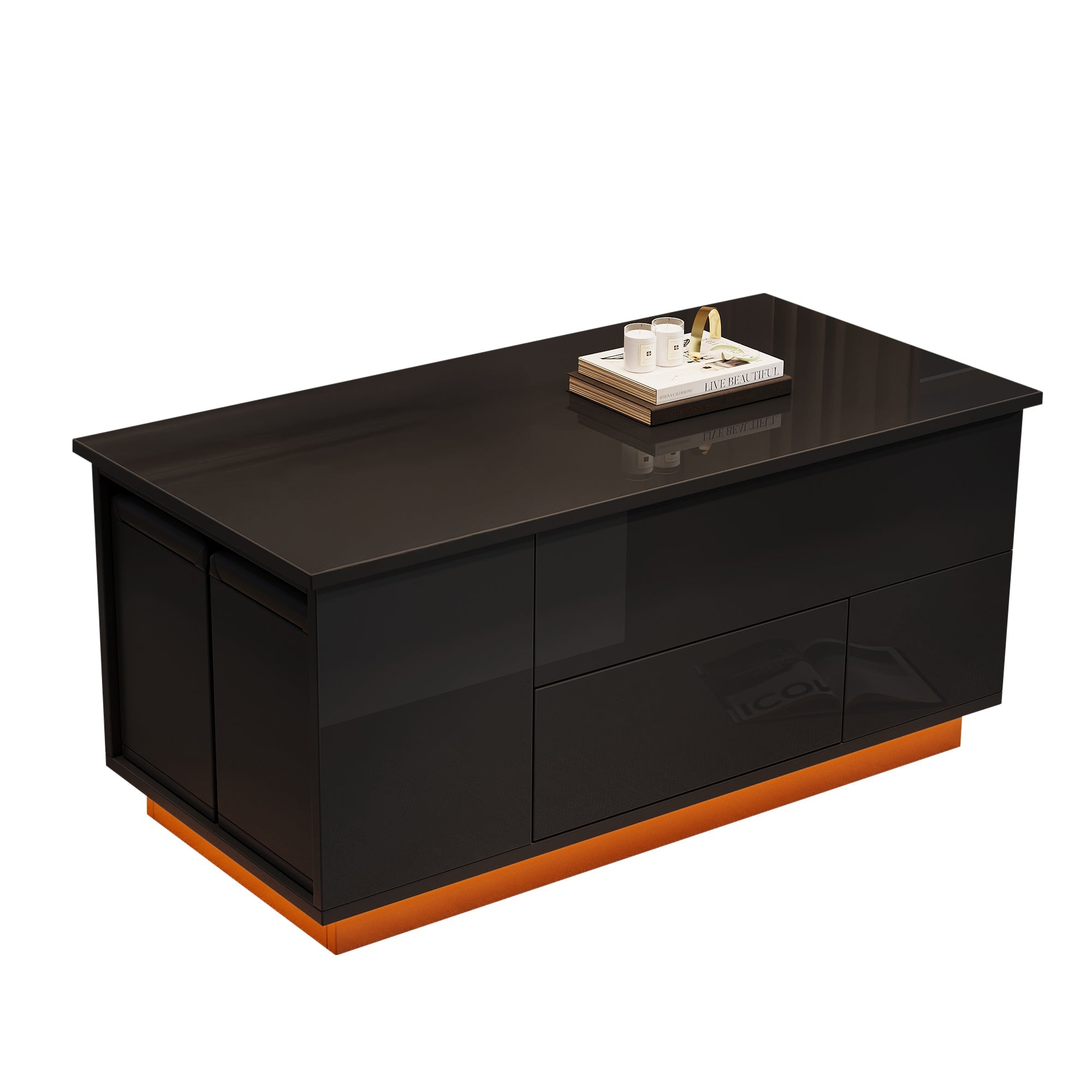 Logidon 4-in-1 in hoogte verstelbare salontafel zwart 100x50x45 cm LED