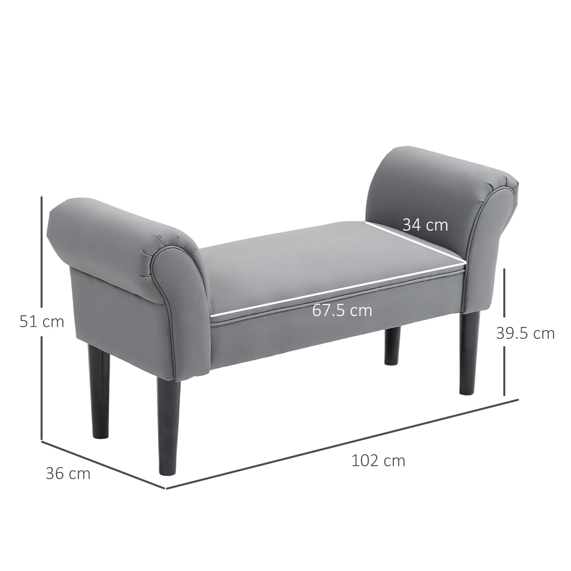 Logidon bank donkergrijs met houten poten 102 x 36 x 51 cm tot 130 kg