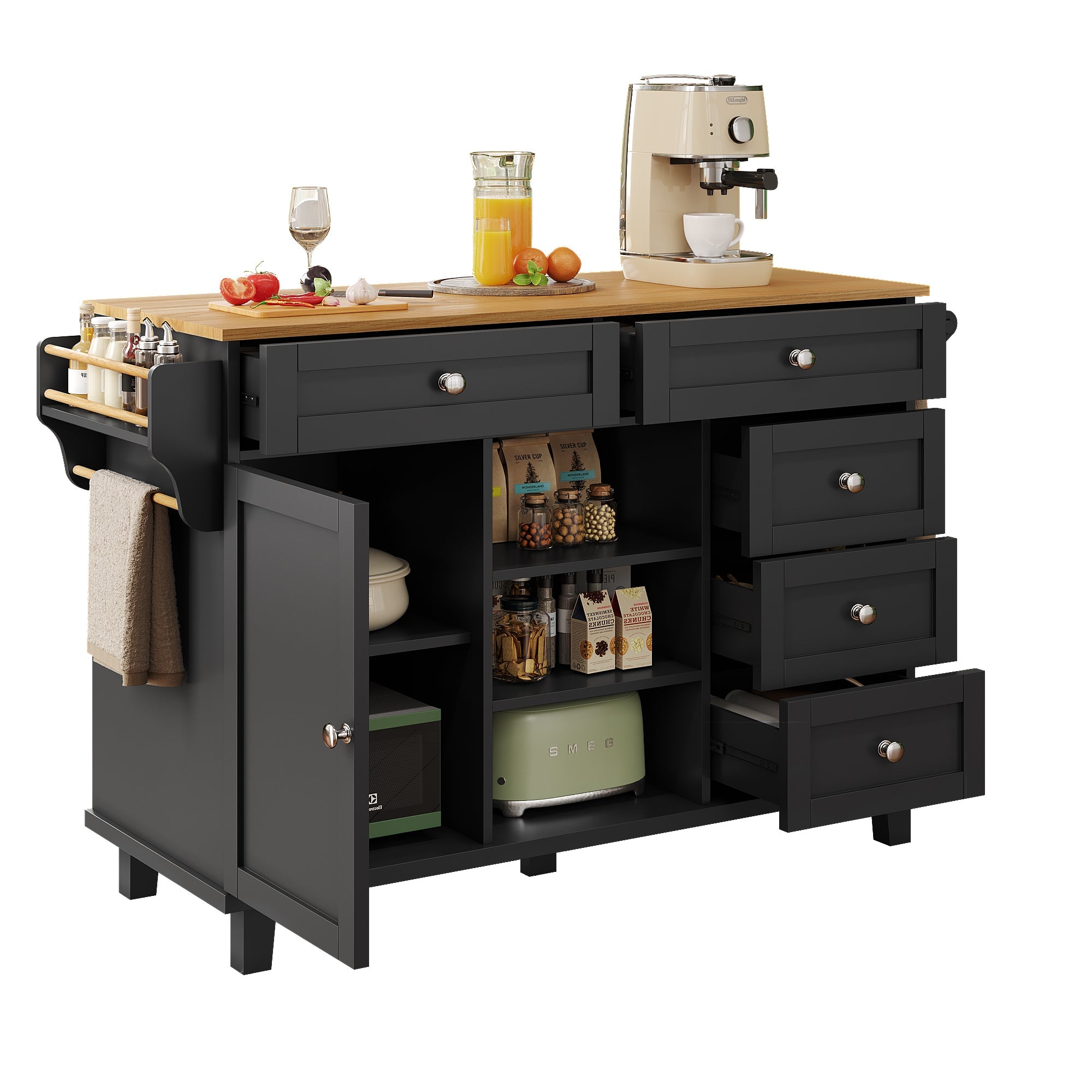Logidon Restauratiewagen Zwart 134x46x92 cm Mobiel DualUse Design