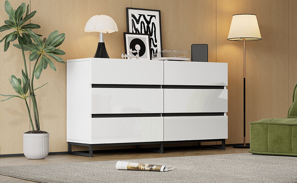 Logidon dressoir 140 cm hoogglans wit zwart met 6 lades