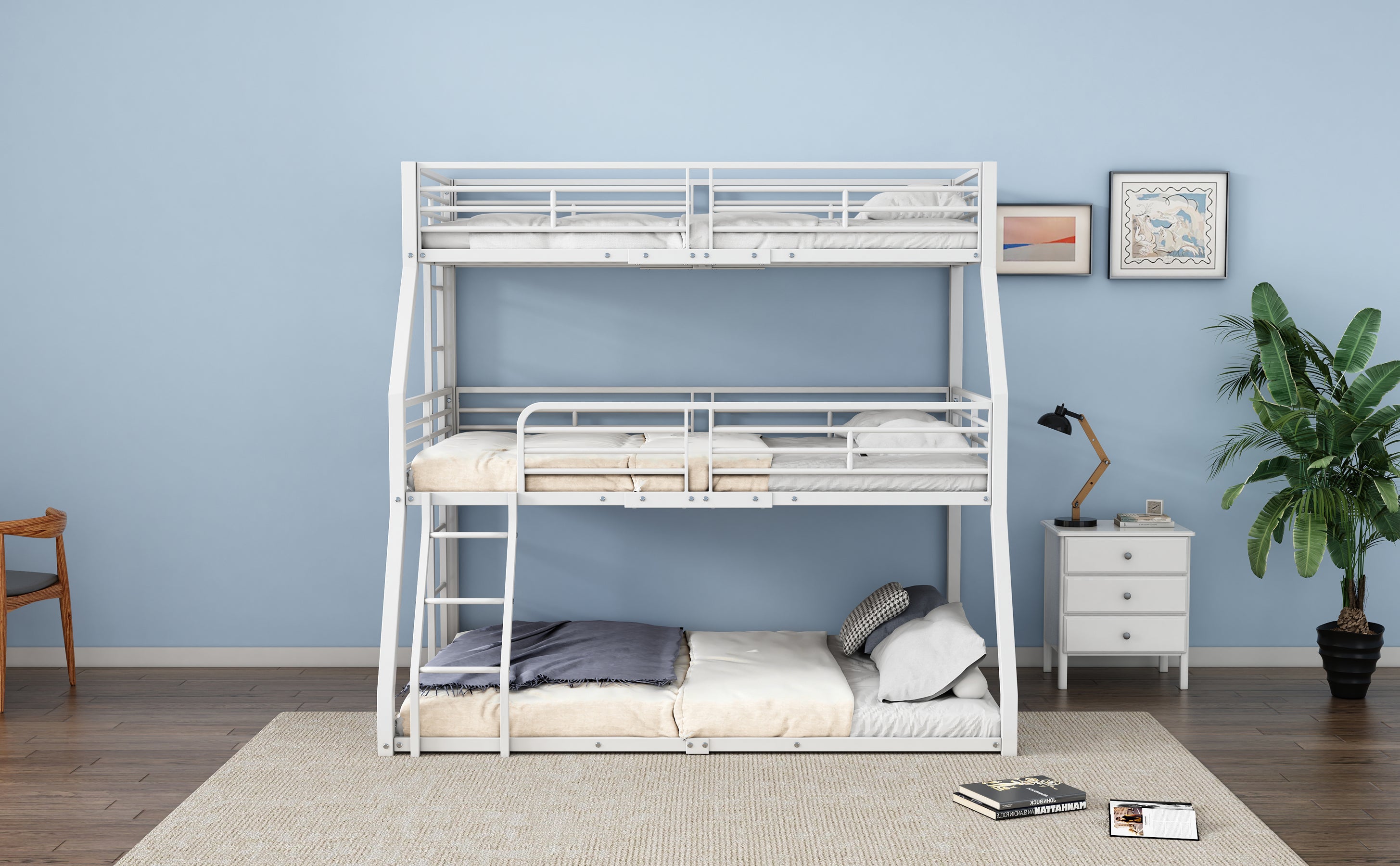 Logidon stapelbed 90x200 cm driedubbel metalen bedframe wit