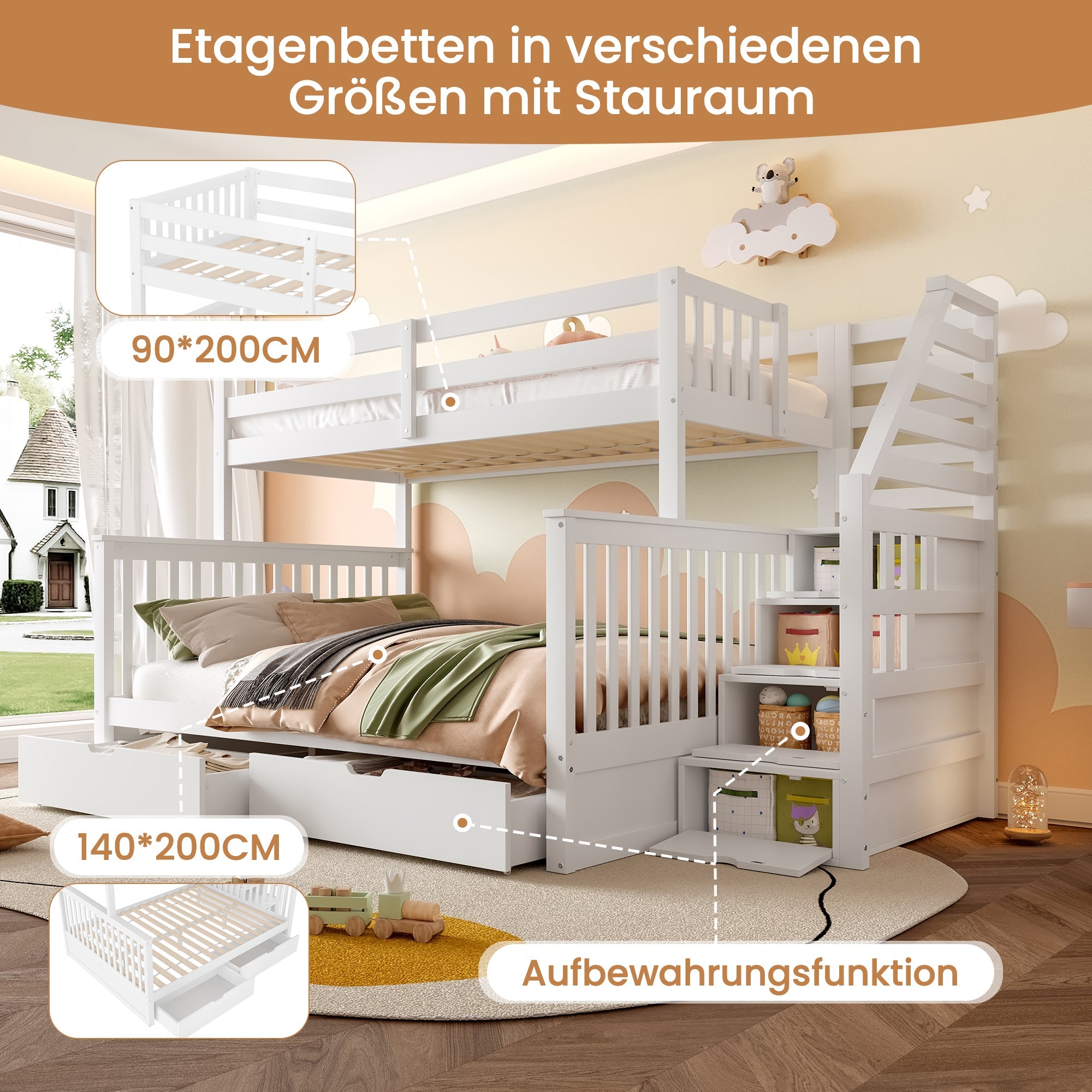 Logidon stapelbed 90x200 ruim 140x200 met opbergruimte wit