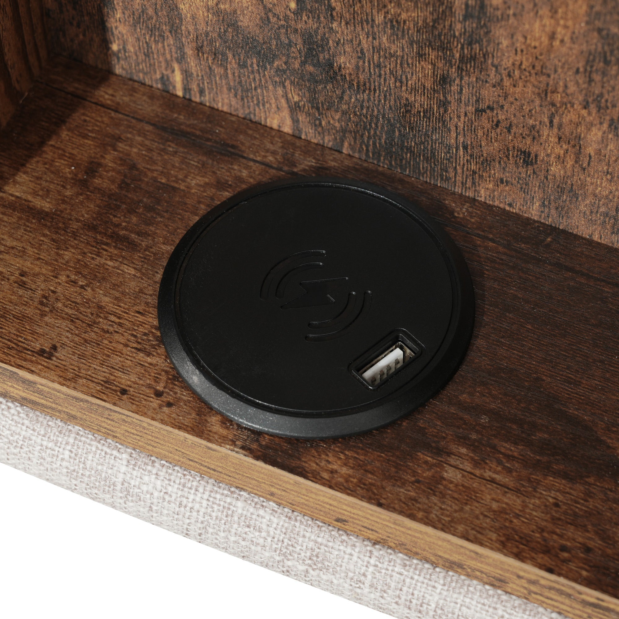 Logidon tweepersoonsbed 180x200 natuurlijk linnen draadloos opladen USB-C opslagruimte