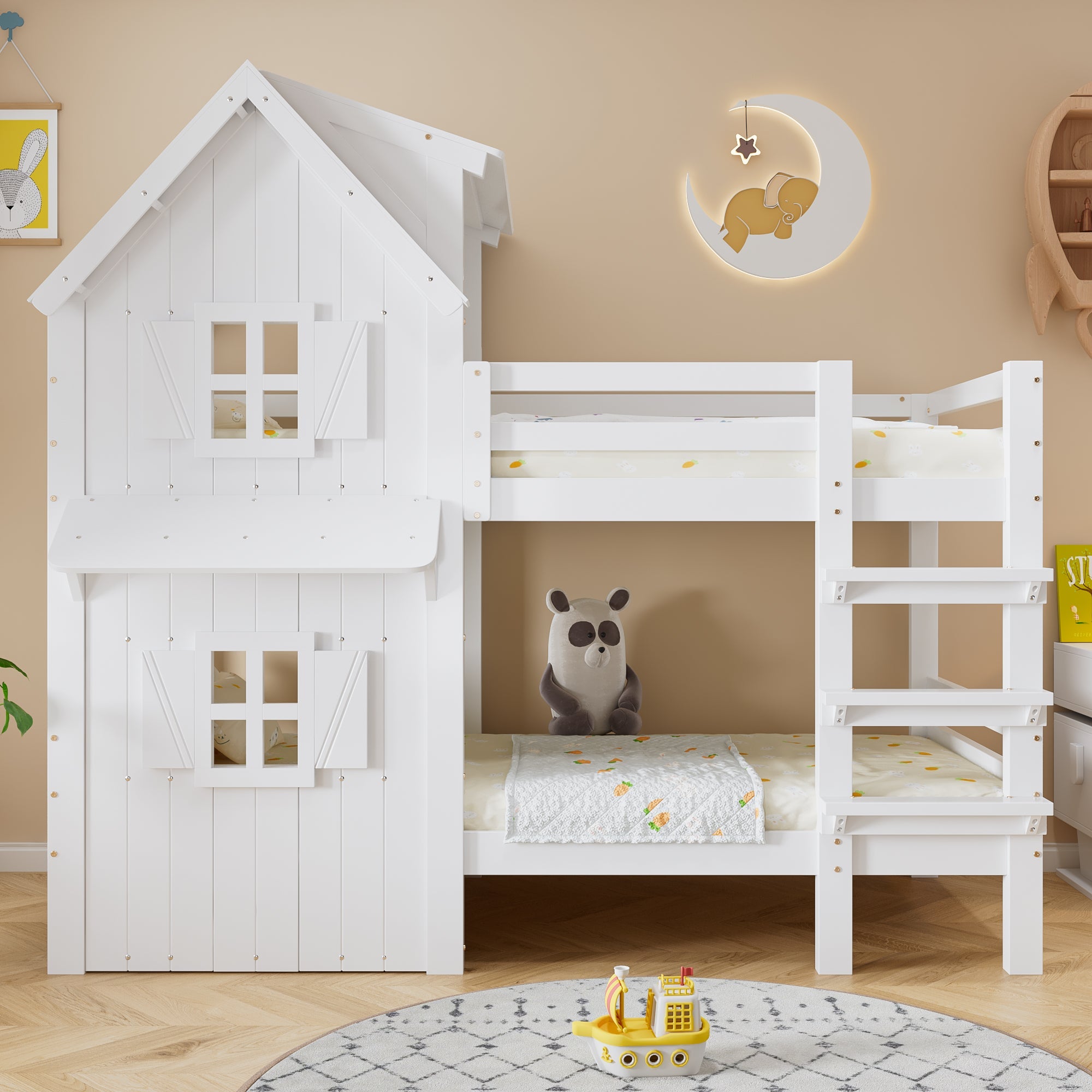 Logidon stapelbed huisstijl 90x200 wit met raam en dak
