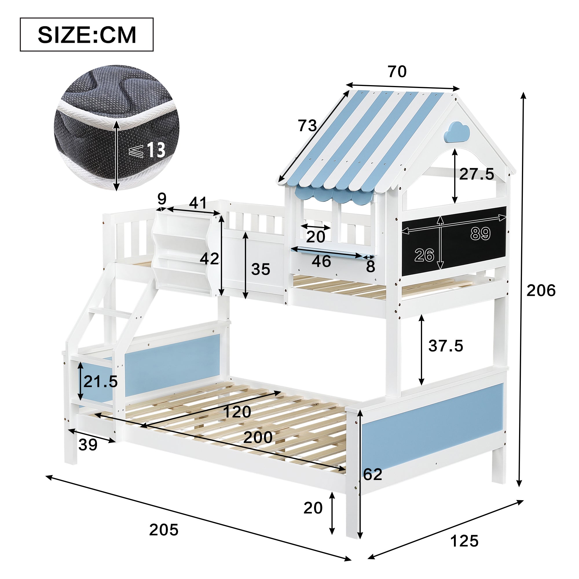 Logidon stapelbed kinderbed met opbergruimte 90x200/120x200 wit-blauw