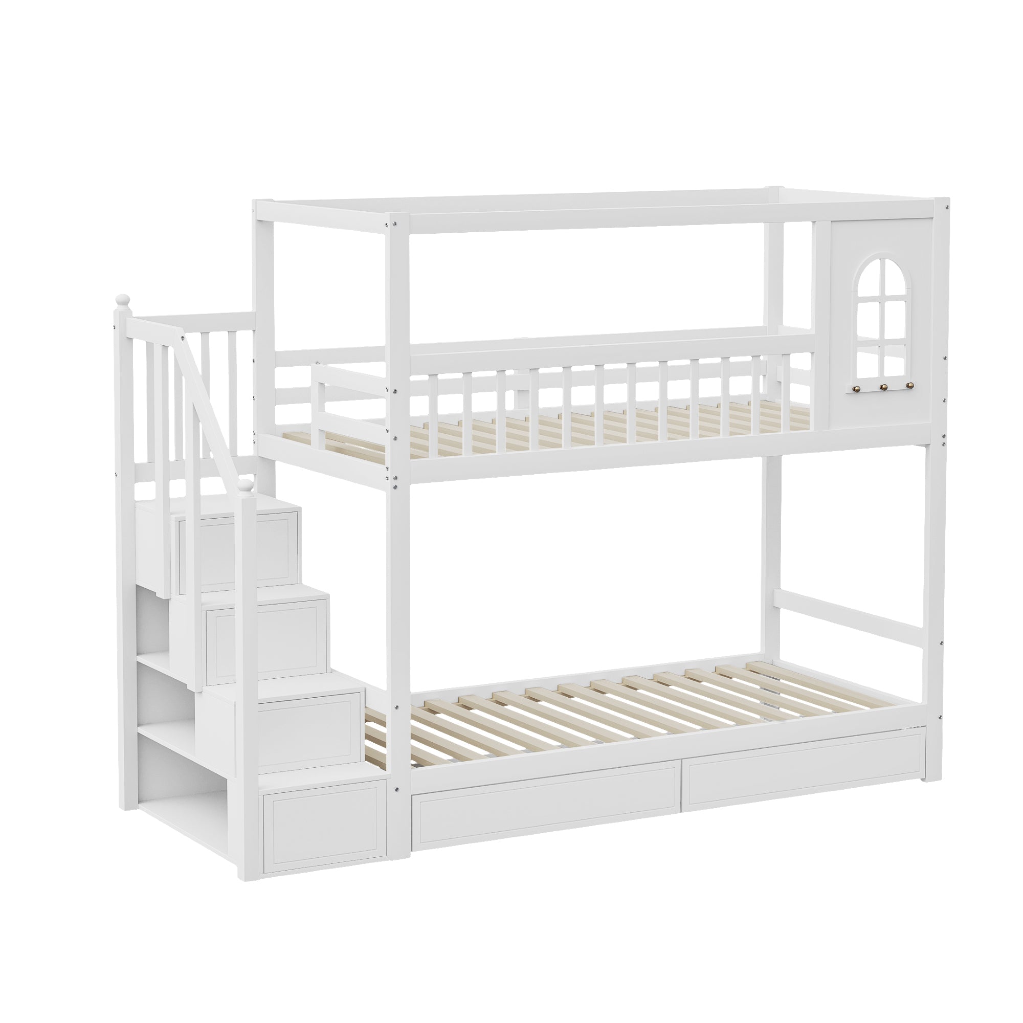Logidon stapelbed 90x200 cm wit massief houten huisvorm met lades