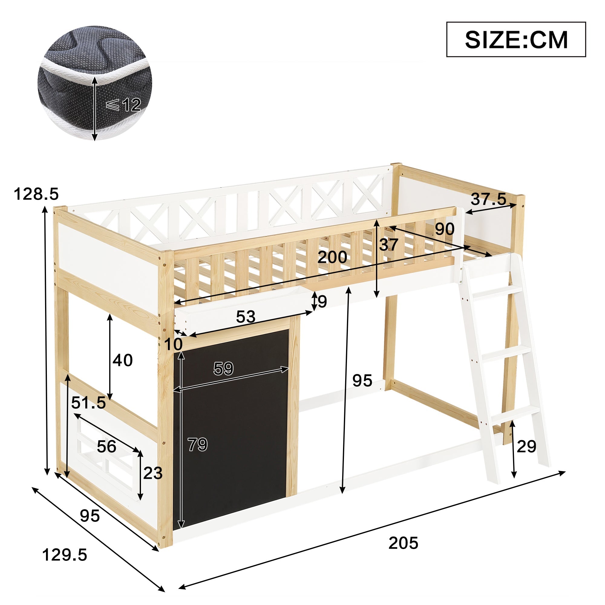 Logidon Kinderhoogslaper 90x200 met plankruimte en opbergruimte wit-naturel