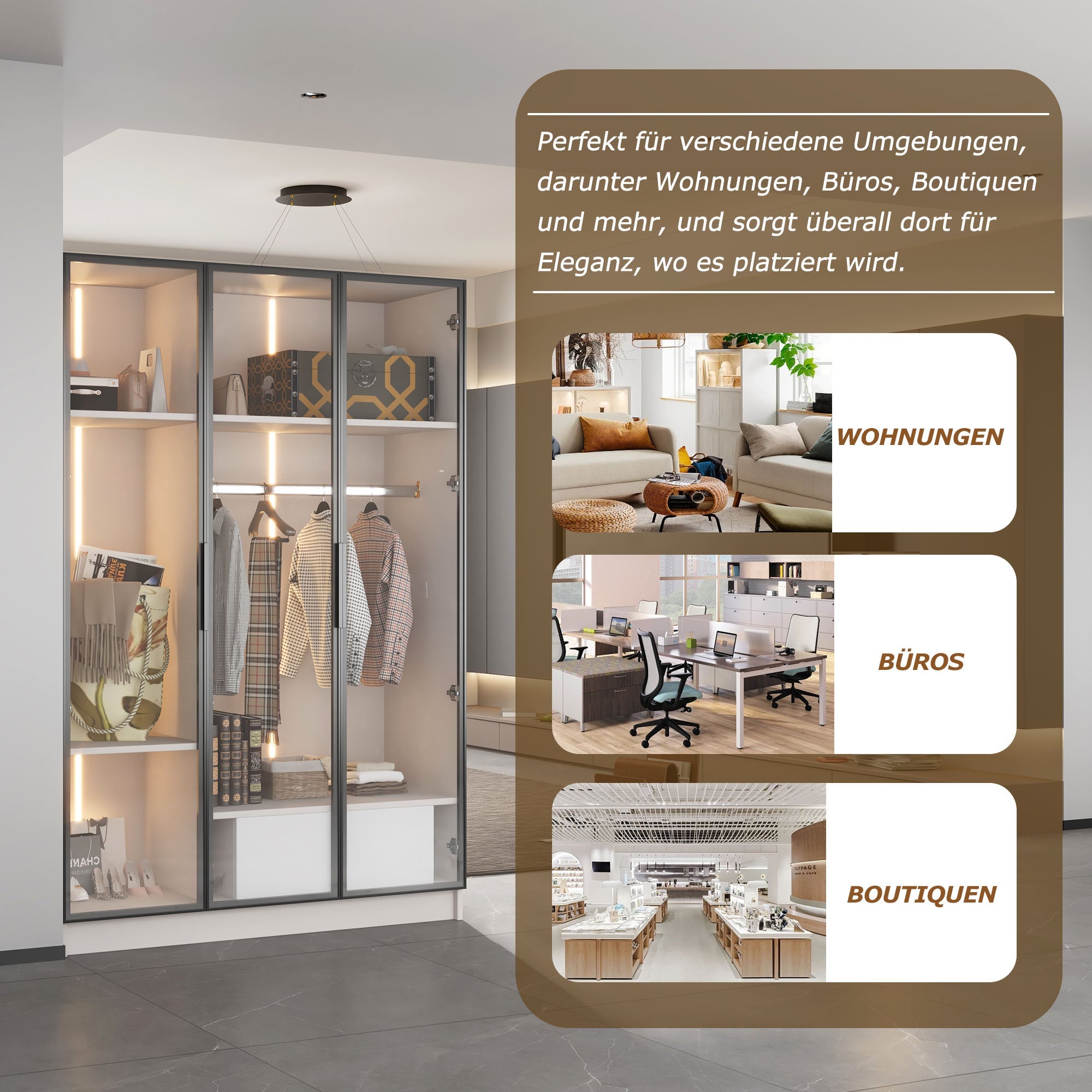 Logidon Witte kledingkast 110x50x160 cm met 3 glazen deuren LED
