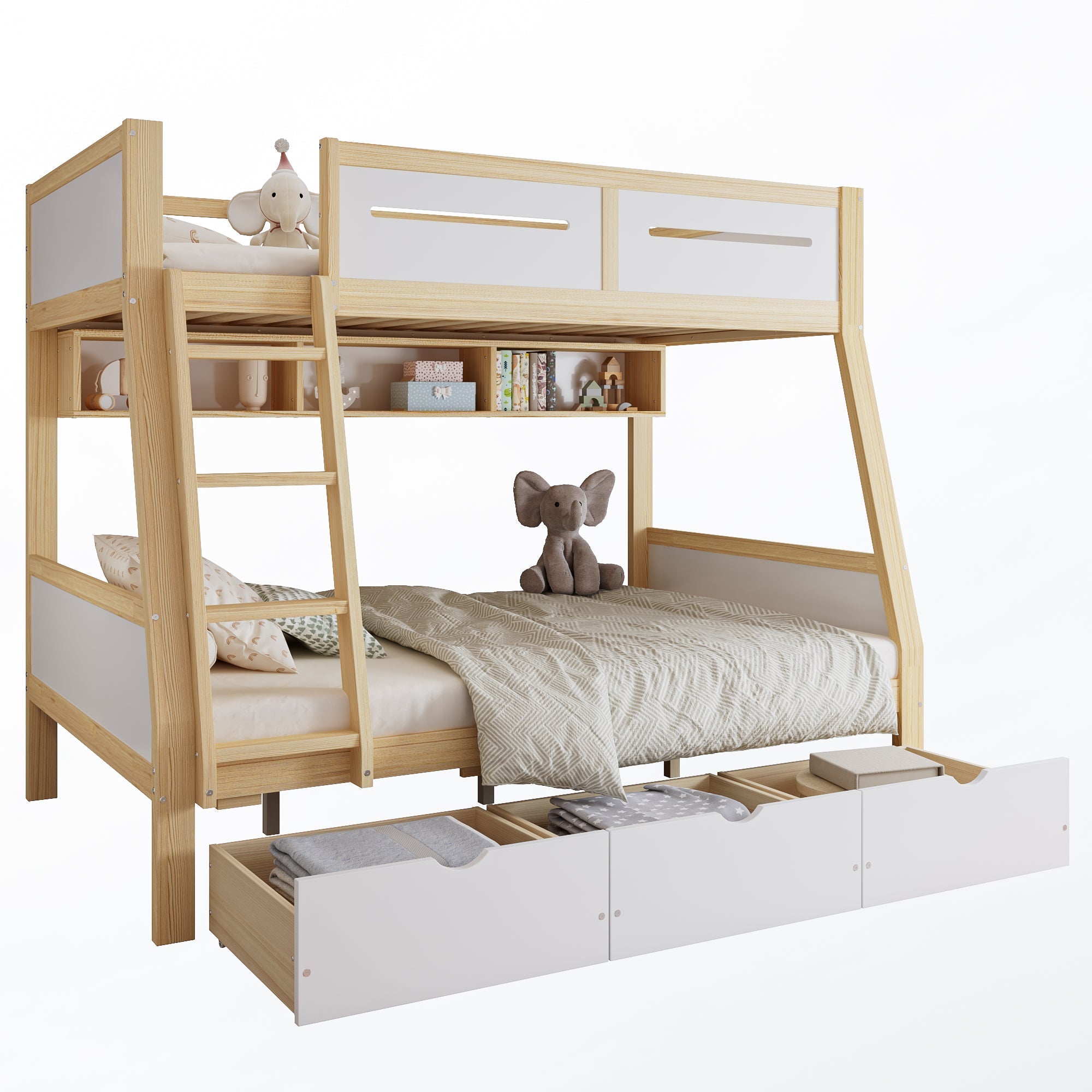 Logidon stapelbed met drie lades wit naturel 90x200 120x200