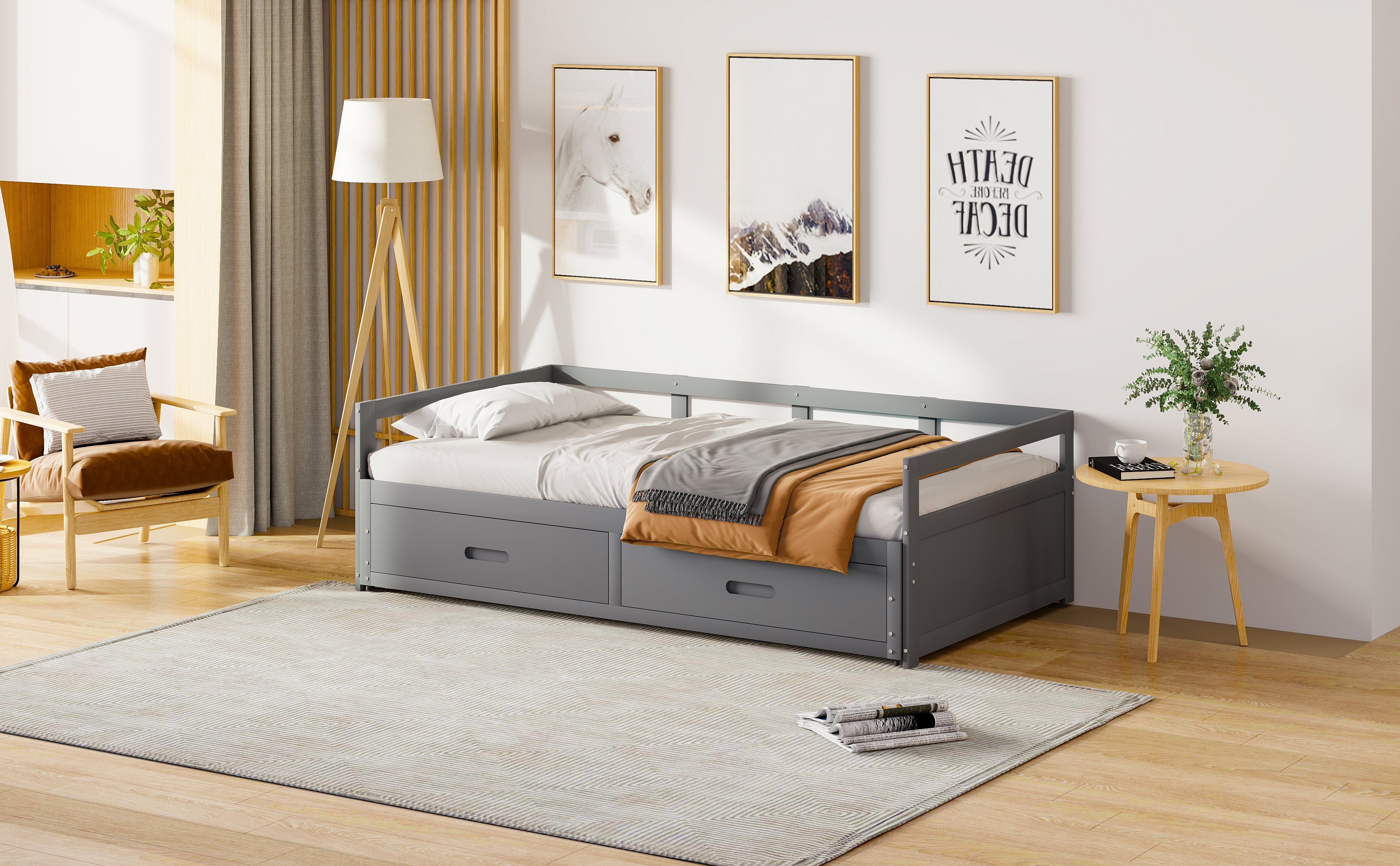 Logidon Extendable Sofa Bed 90/180x200 cm Gray With Drawers