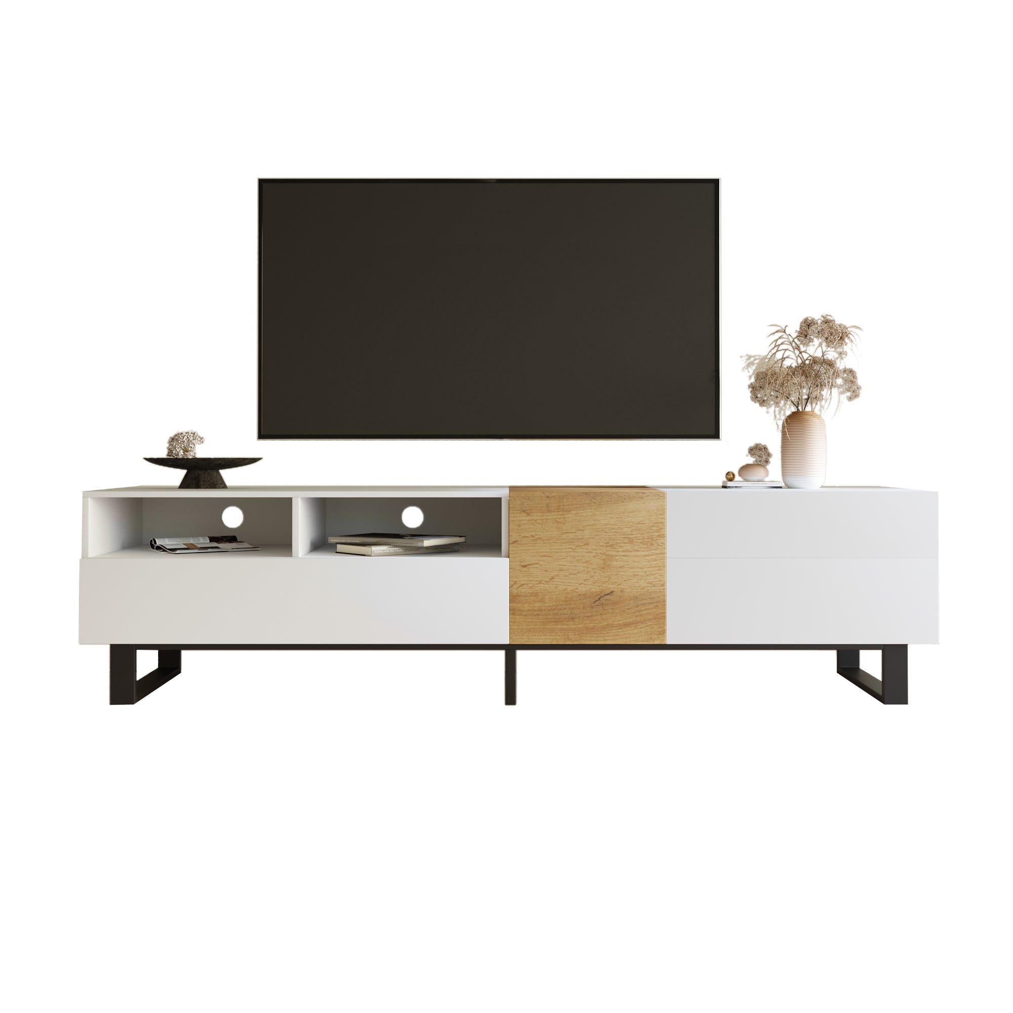 Logidon Modern TV-meubel wit houtlook 180x50x38 cm