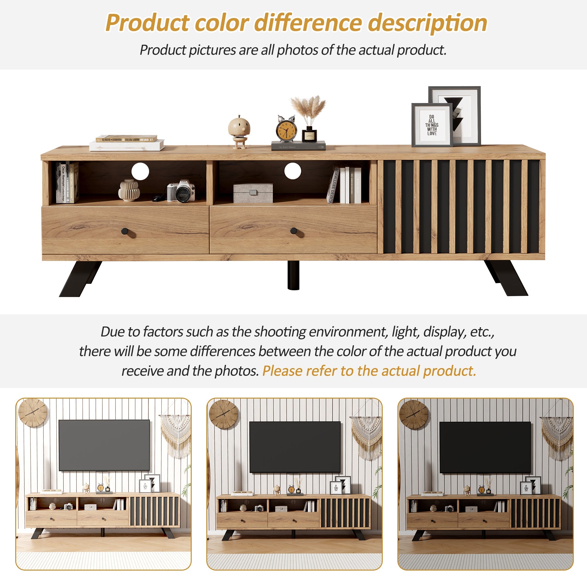 Logidon TV-meubel 150 x 38 x 44 cm natuurlijke houtlook 2 lades