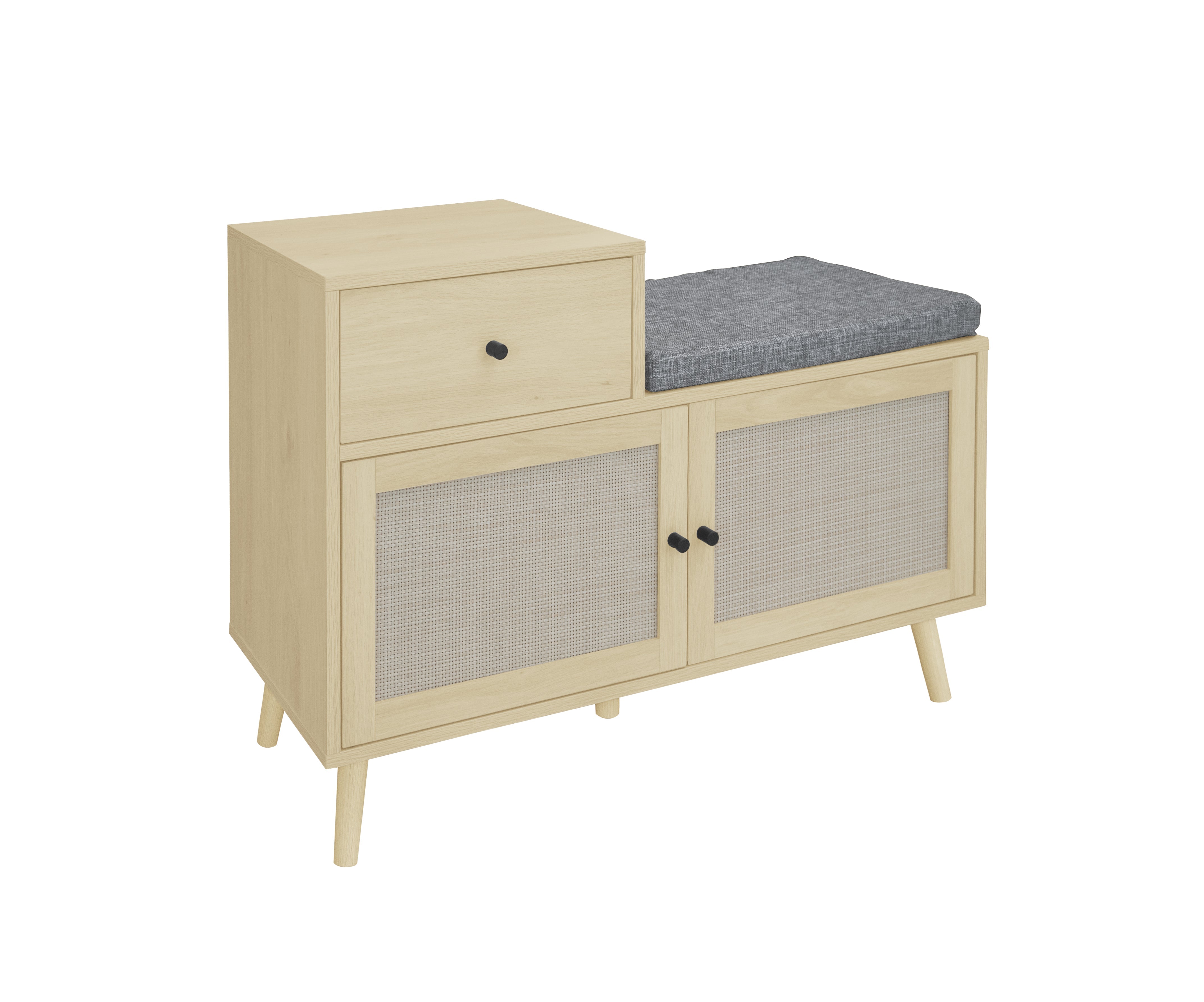 Logidon Boho shoe bench with rattan doors and drawer 90x35x65 cm