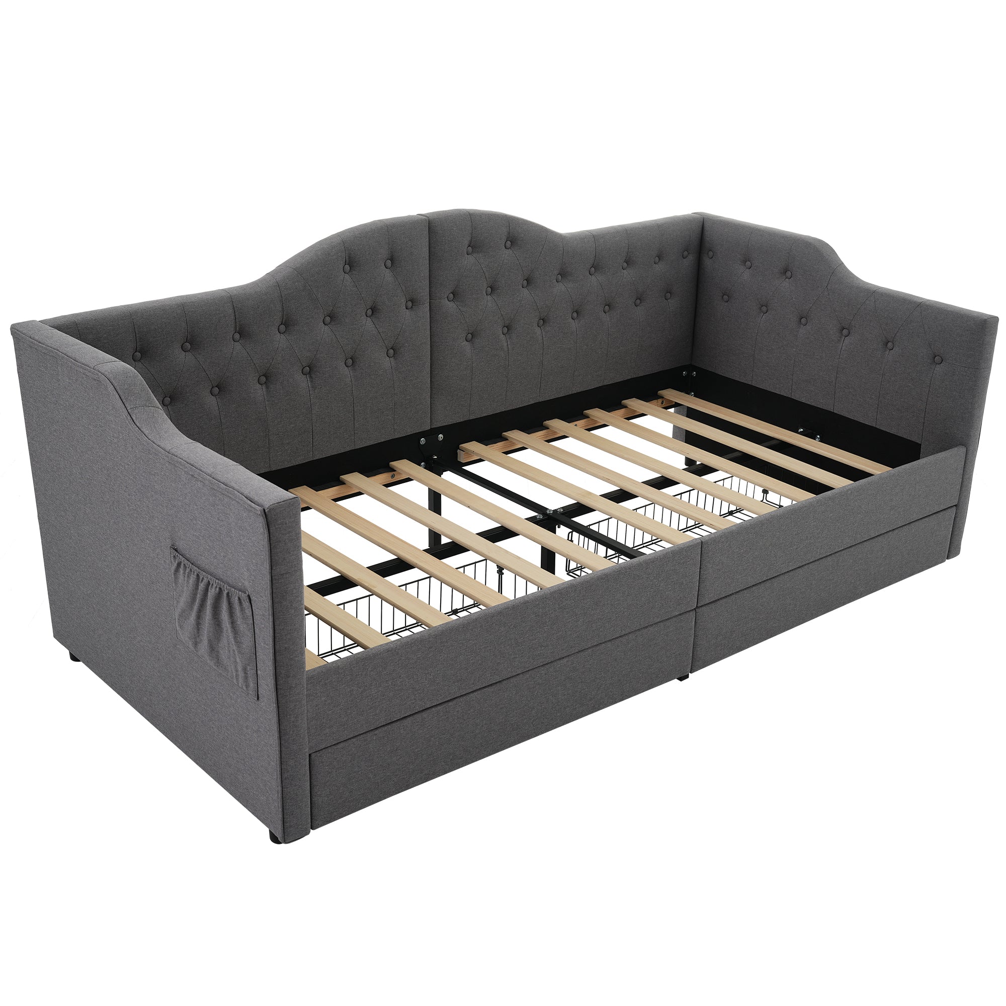 Logidon upholstered daybed 90x200 gray USB-C charging function 2 drawers
