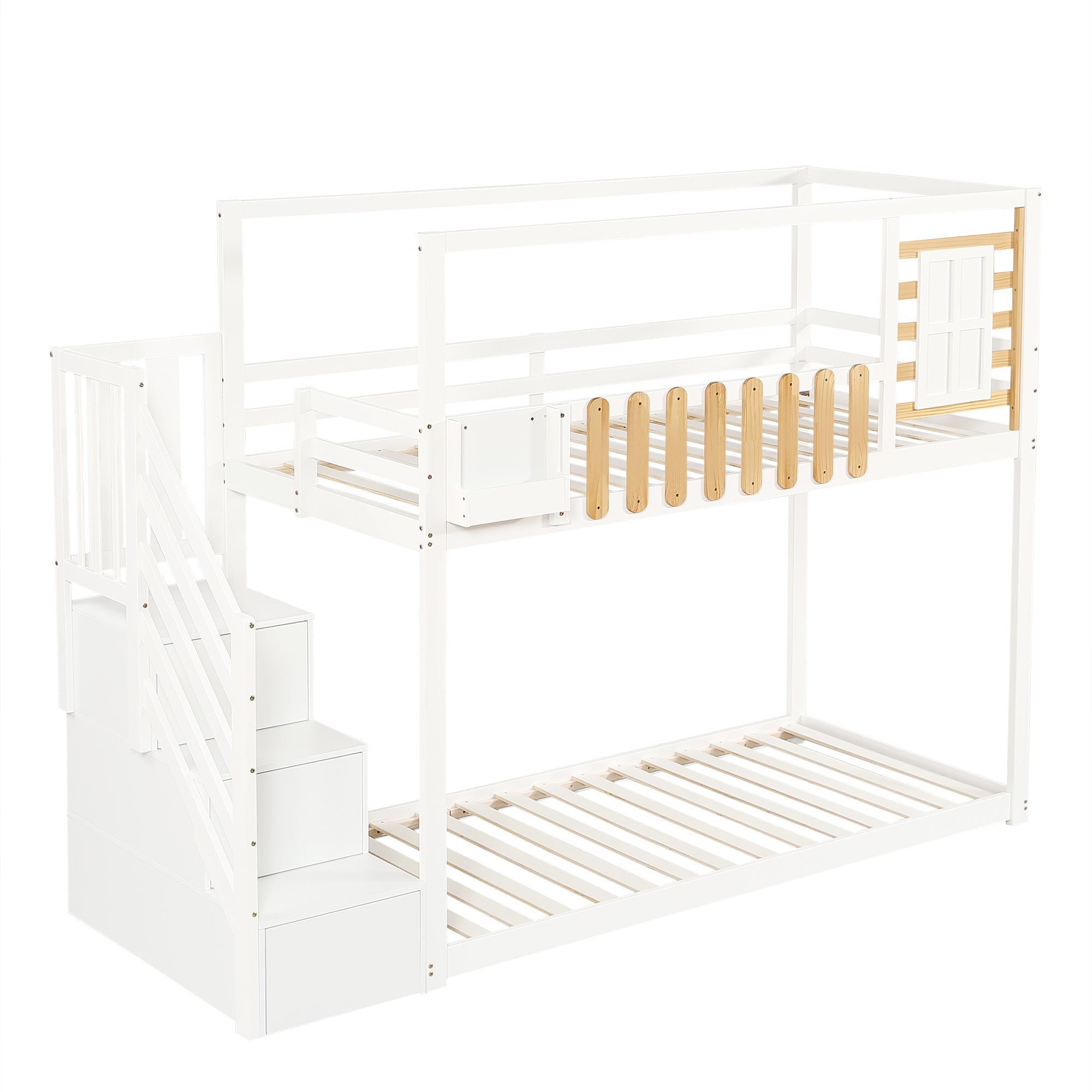 Logidon stapelbed 90x200 cm wit met trapraam en plankenkast