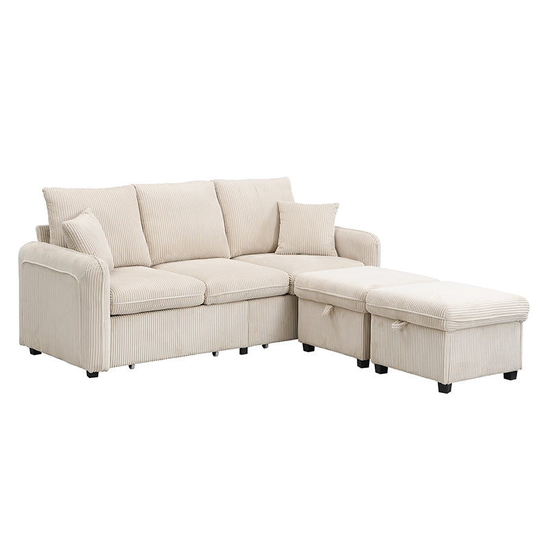 Logidon hoekbank U-vorm beige corduroy stof met opbergvak en slaapfunctie