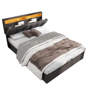 Logidon gestoffeerd bed 140x200 grijs met LED verlichting en opbergruimte