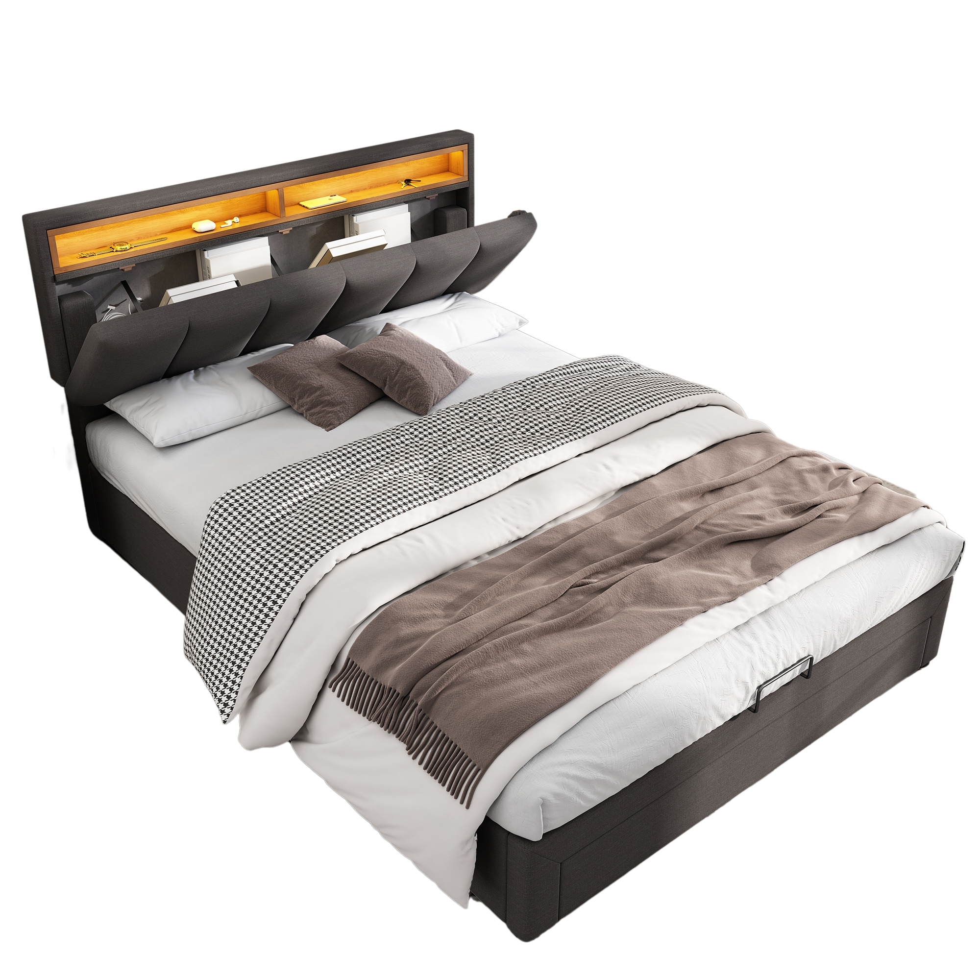 Logidon gestoffeerd bed 140x200 grijs met LED verlichting en opbergruimte