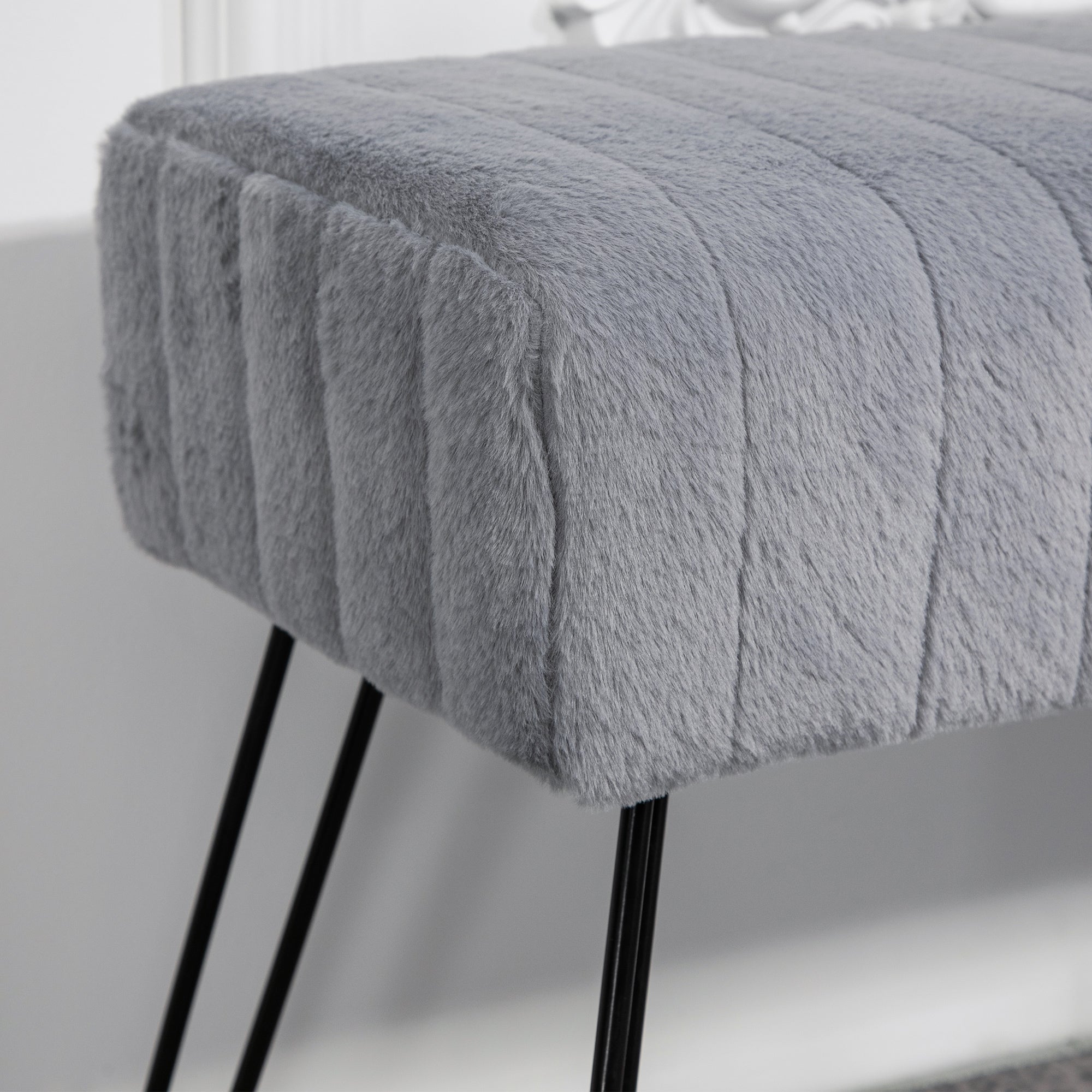 Logidon bank met faux fur look grijs 82x30x47 cm metalen poten