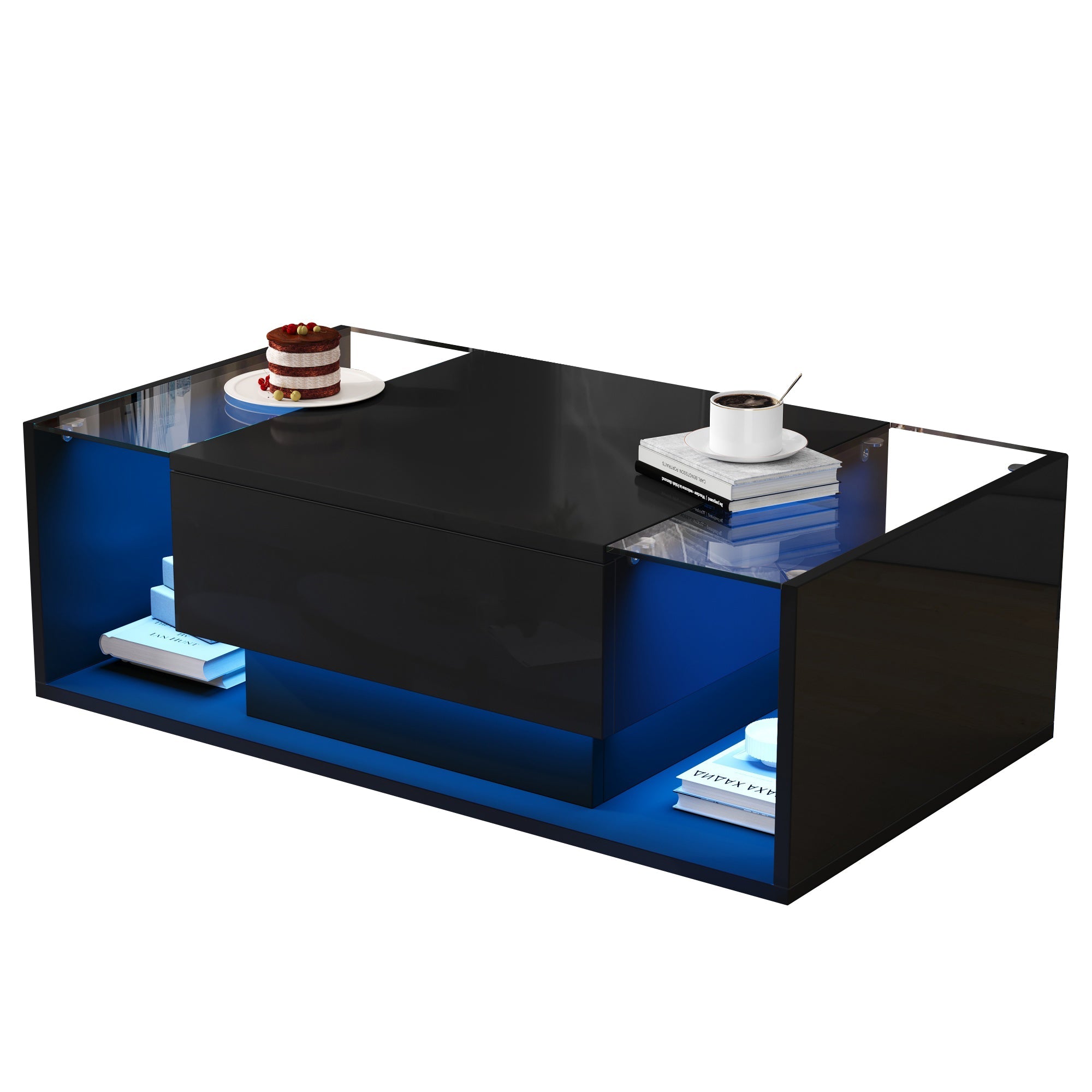 Logidon Zwarte hoogglans salontafel 100x50x31 cm met lade LED lichtstrip