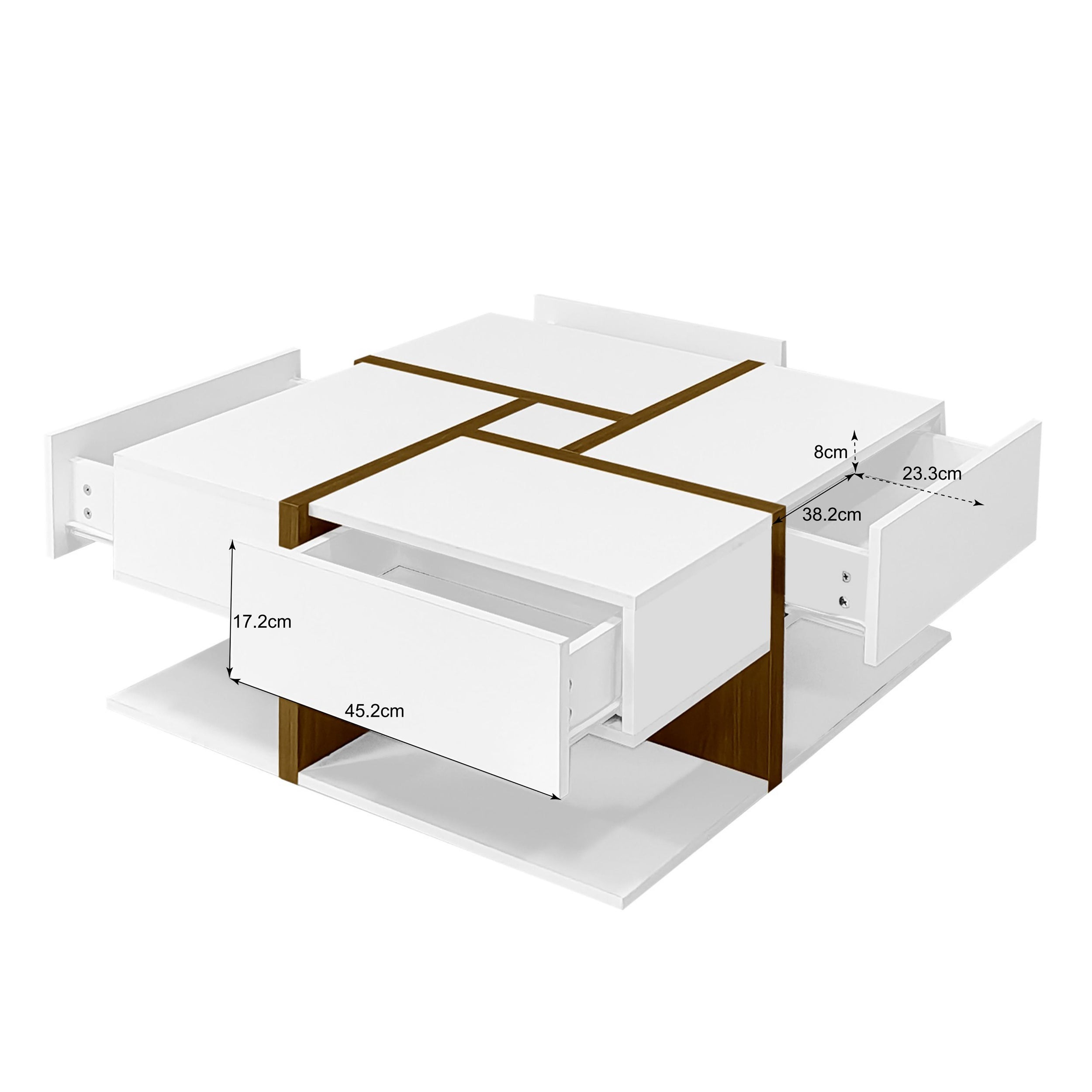 Logidon hoogglans salontafel wit met vier lades 78x78 cm