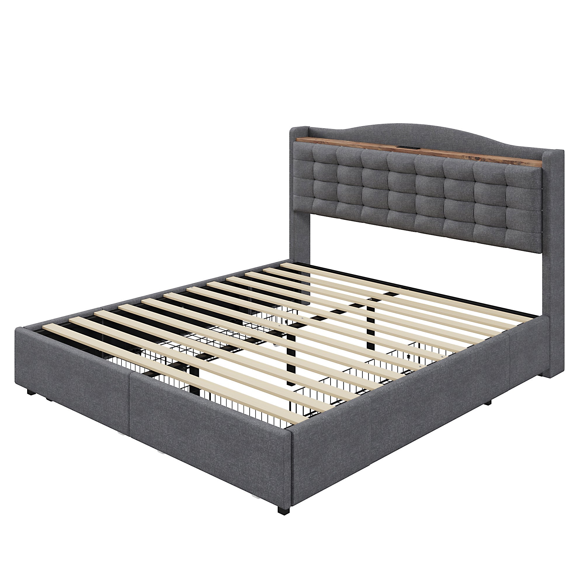 Logidon upholstered bed 160x200 cm gray with USB charging port and shelf