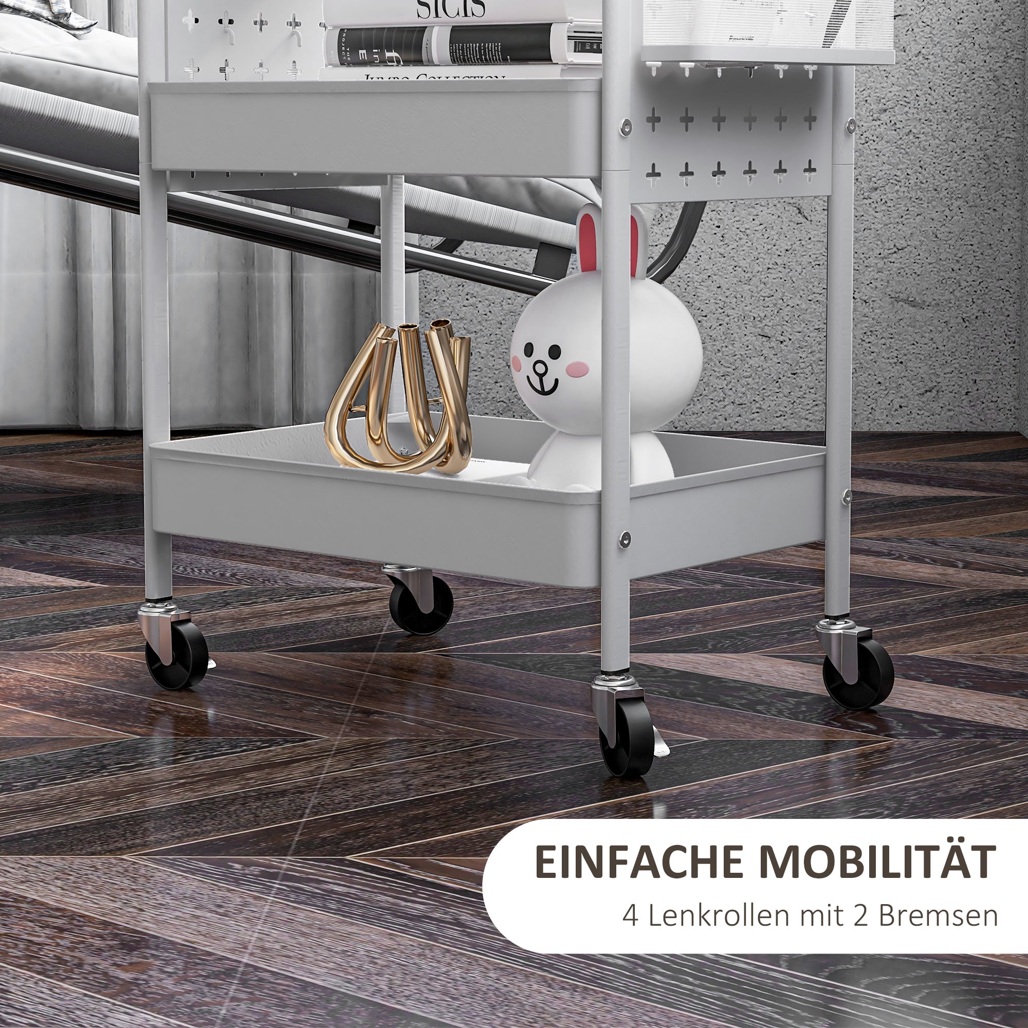 Logidon serveerwagen trolley met 3 etages en 2 hangmanden wit