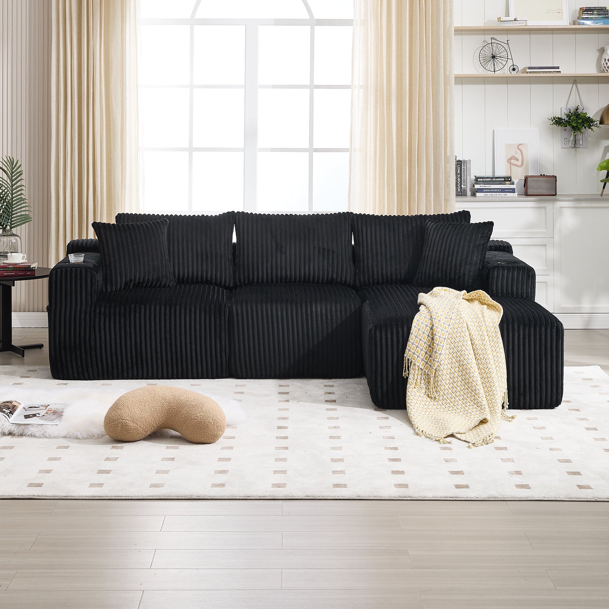 Logidon modulaire bankstel met chaise longue, 2-zitsbank, zwart corduroy