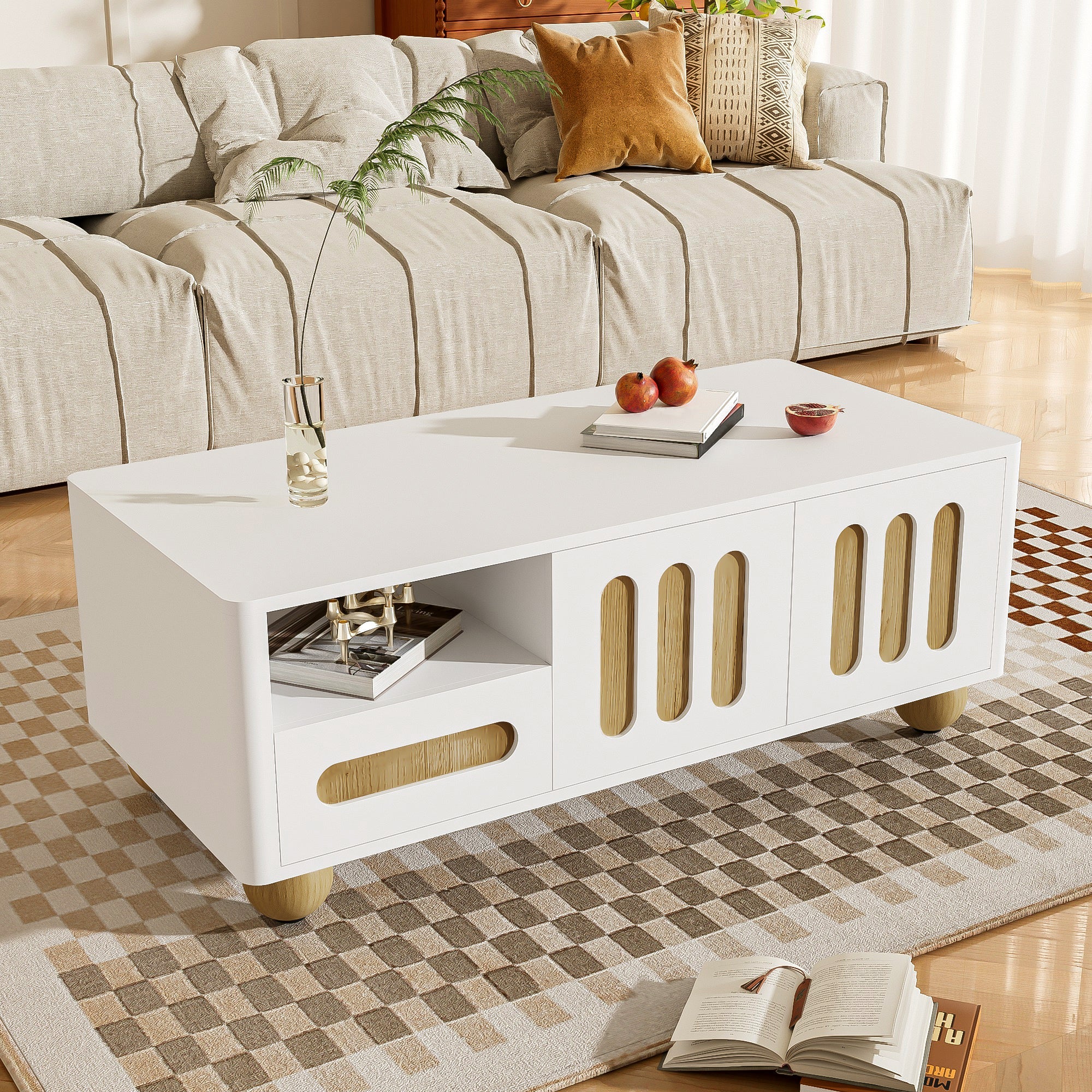 Logidon Moderne Salontafel 105x50x40 Cm Wit Houtlook LED Verlichting