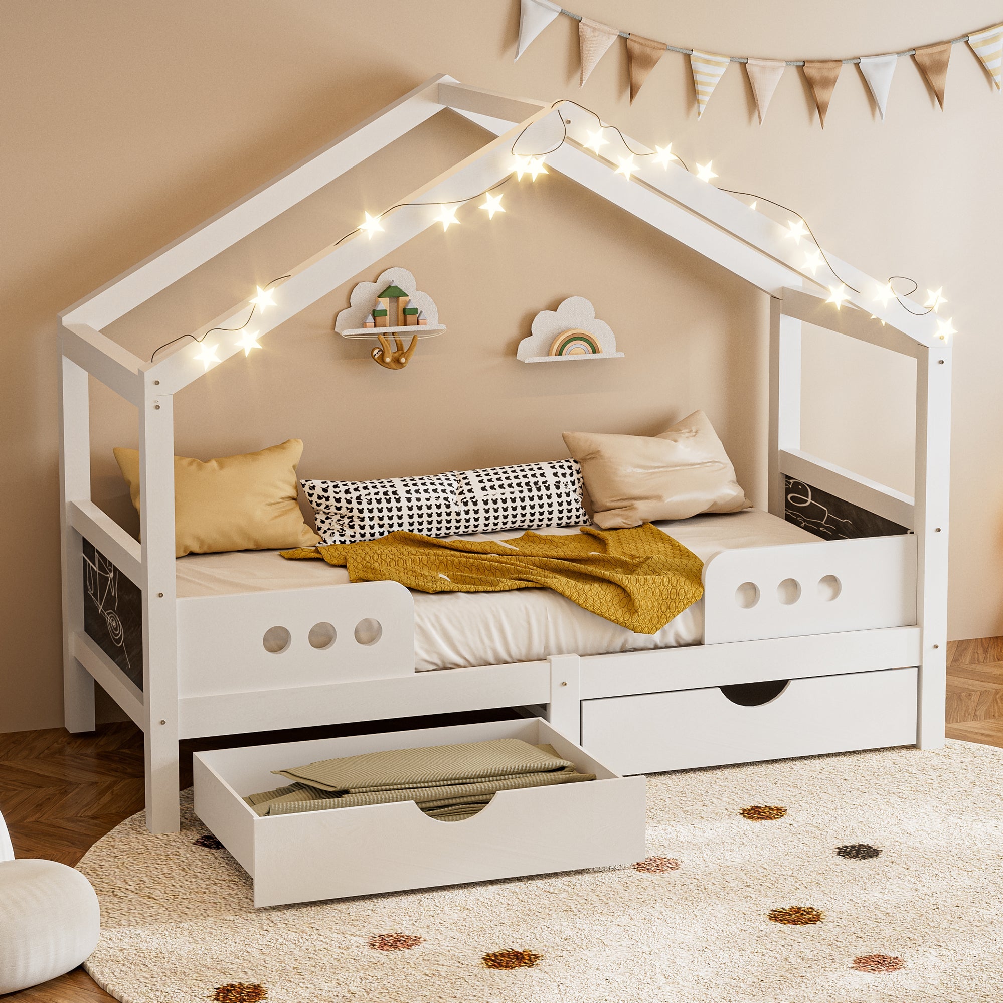 Logidon Kinderbed Met Dak Design Wit 90x200 cm Met Twee Lades