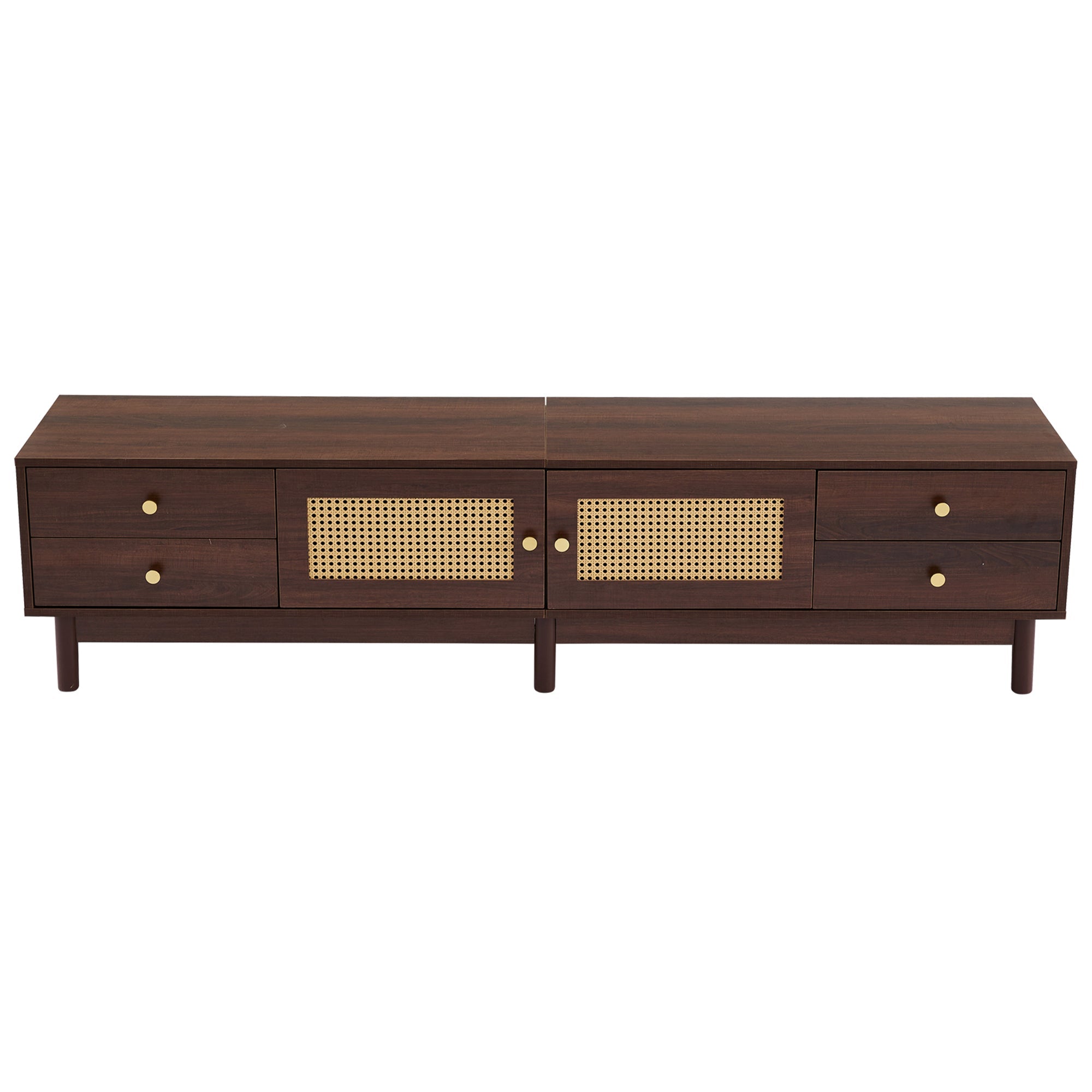 Logidon TV cabinet 180 cm dark wood look rattan doors cable management