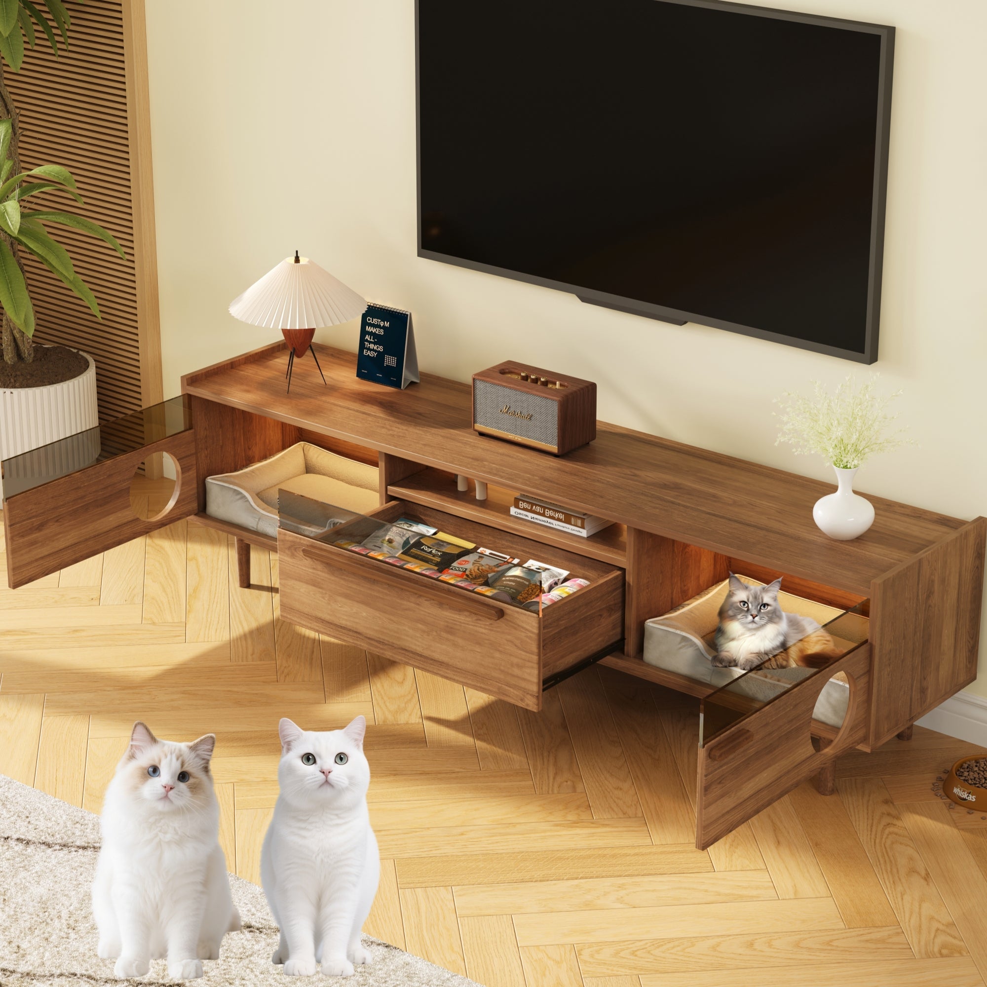 Logidon Modern TV-meubel met LED Kattentoilet Walnoot 180x40x50