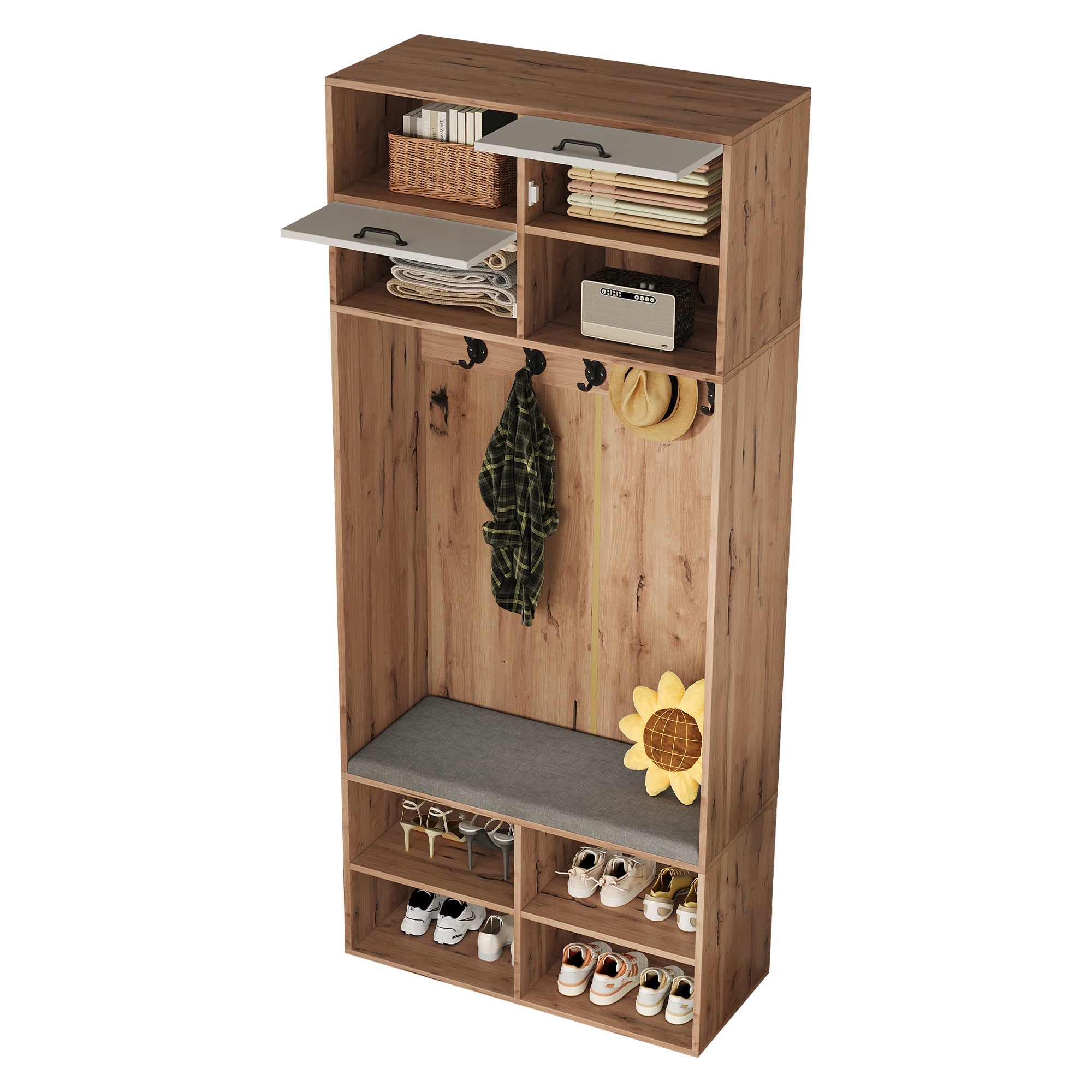Logidon garderobekast met bank en 5 haken naturel wit 80x35x185cm