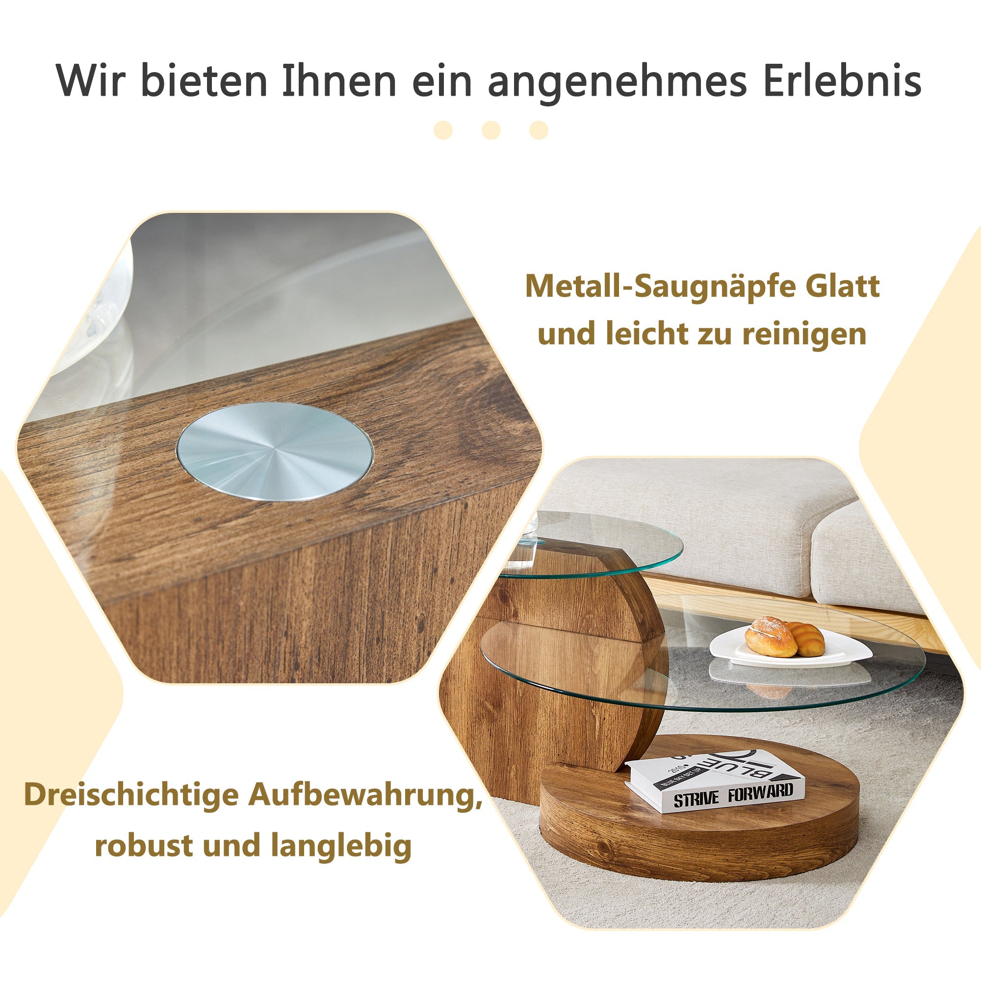 Logidon Moderne Glazen Salontafel Houtstructuur Meerlaags Design MDF 90x70cm