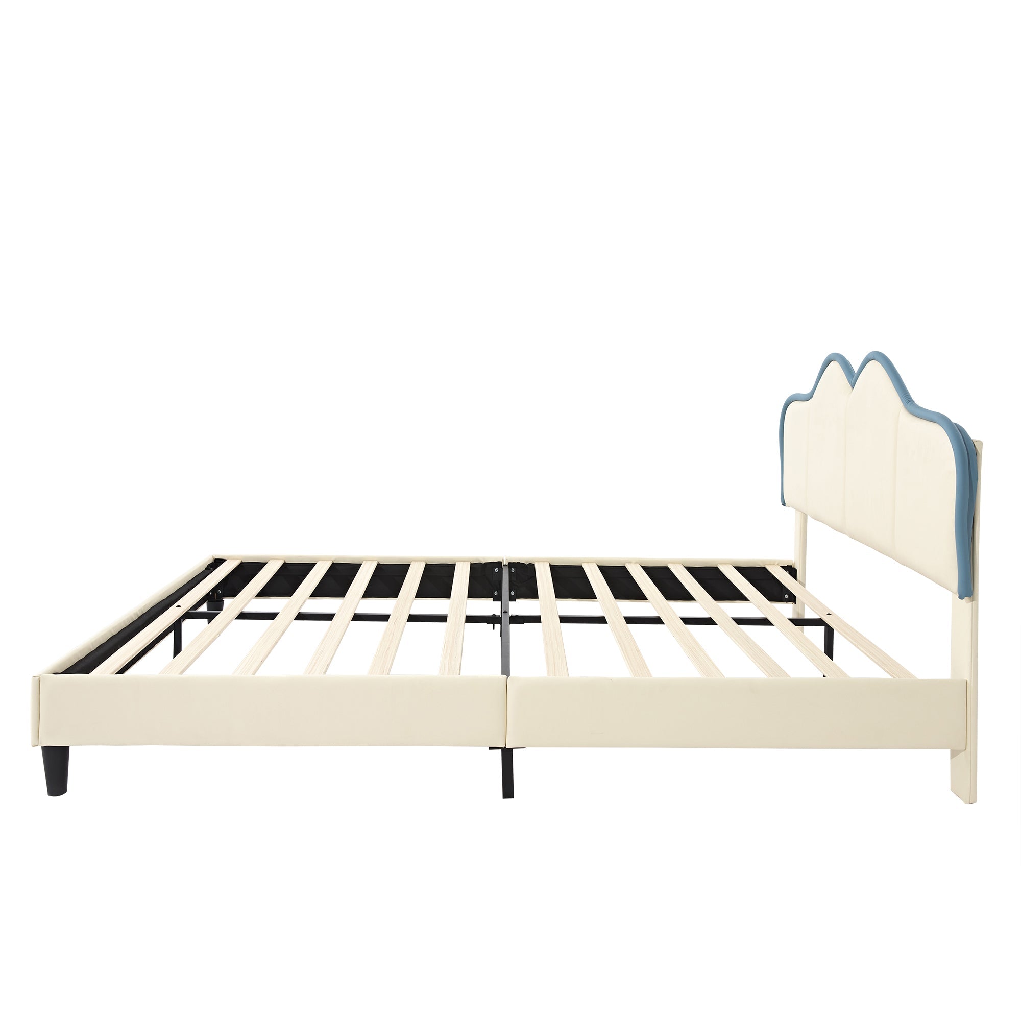 Logidon gestoffeerd bed 140x200 wit blauw met zachte beschermranden