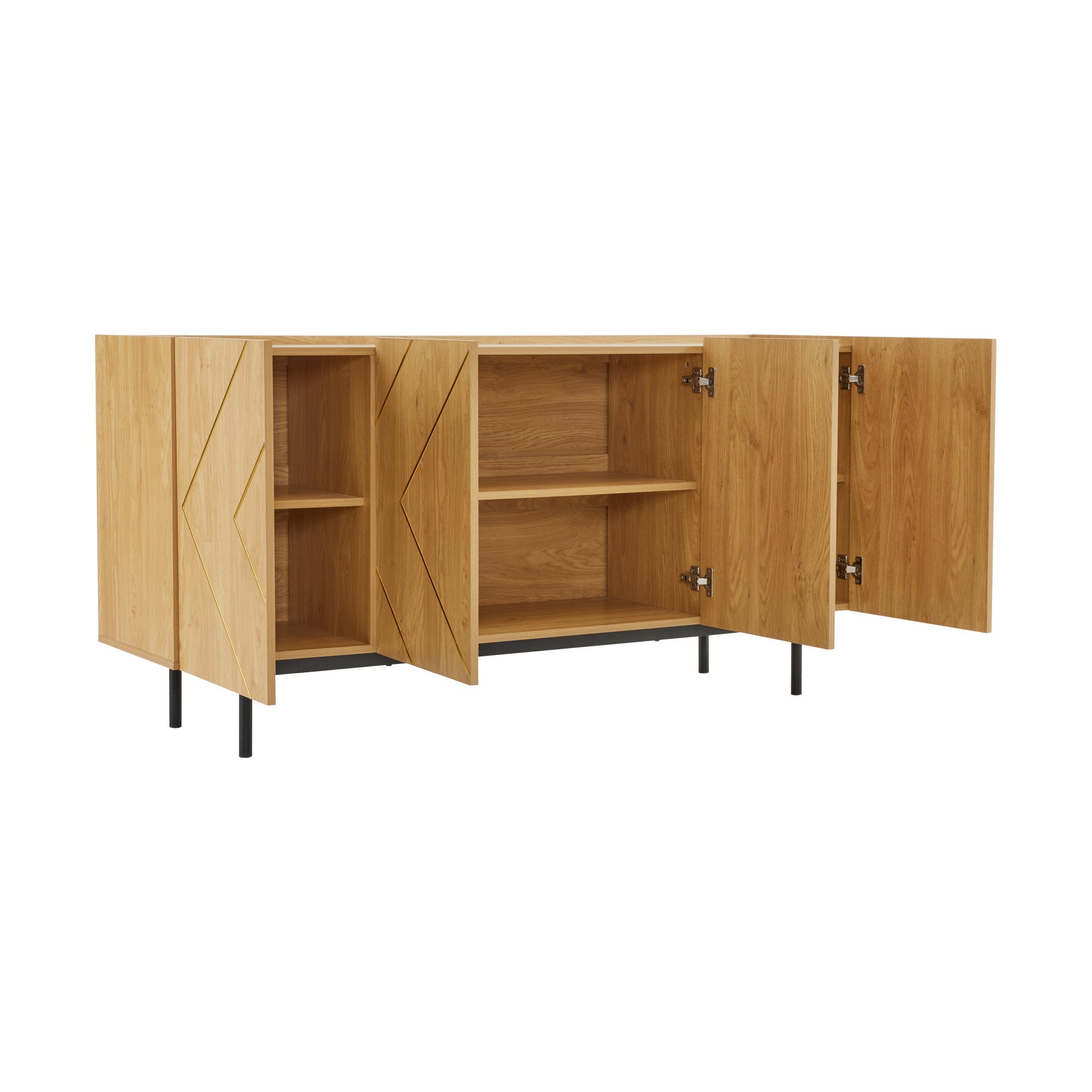 Logidon dressoir naturel hout met metalen inleg en 4 deuren 160 x 40 cm