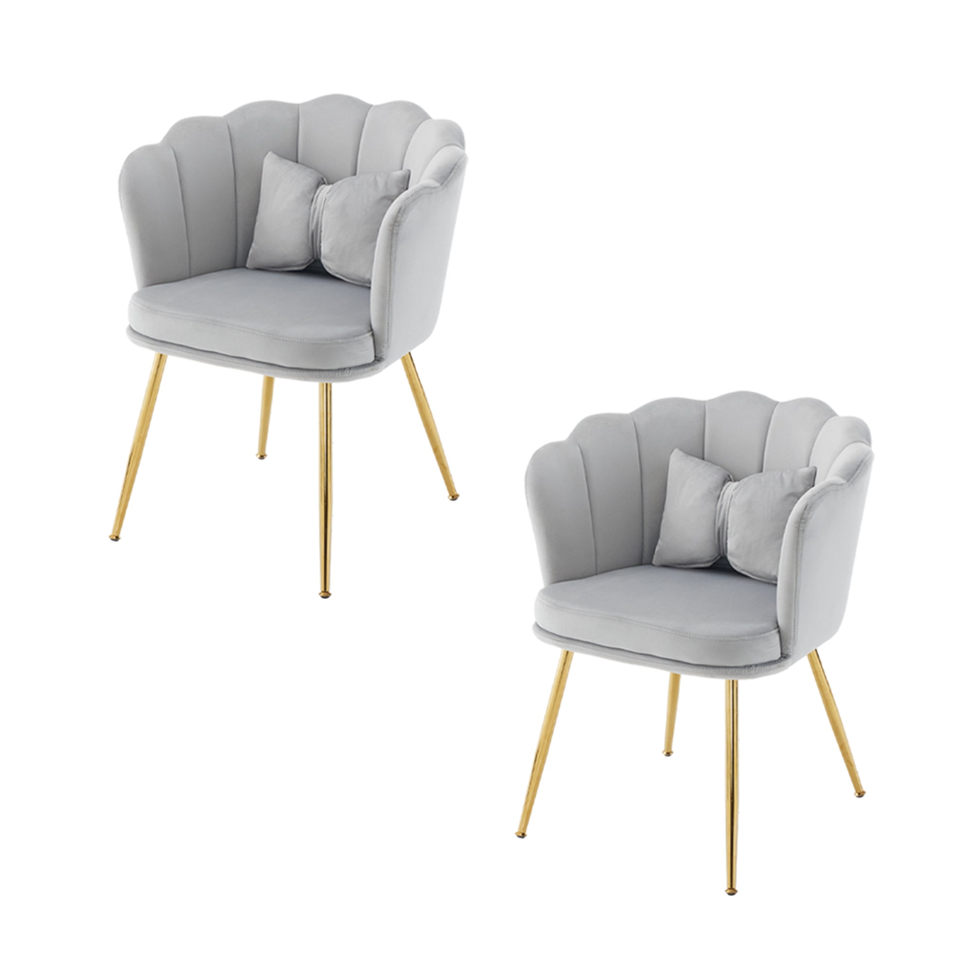 Logidon Set of 2 Modern Velvet Chairs with Flower Backs Gray Gold Legs