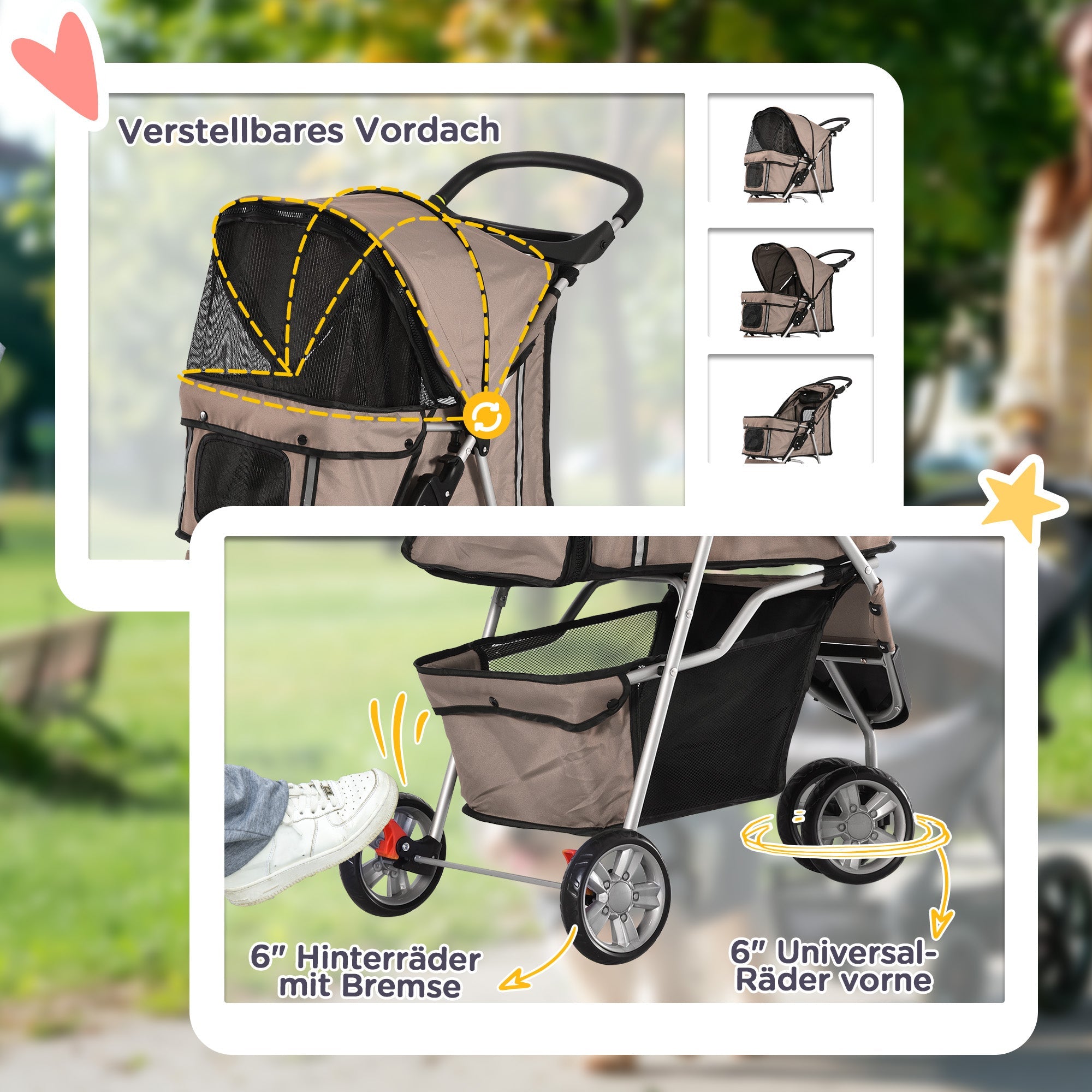 Logidon hondenbuggy koffiebruin hondenbuggy met draagmand