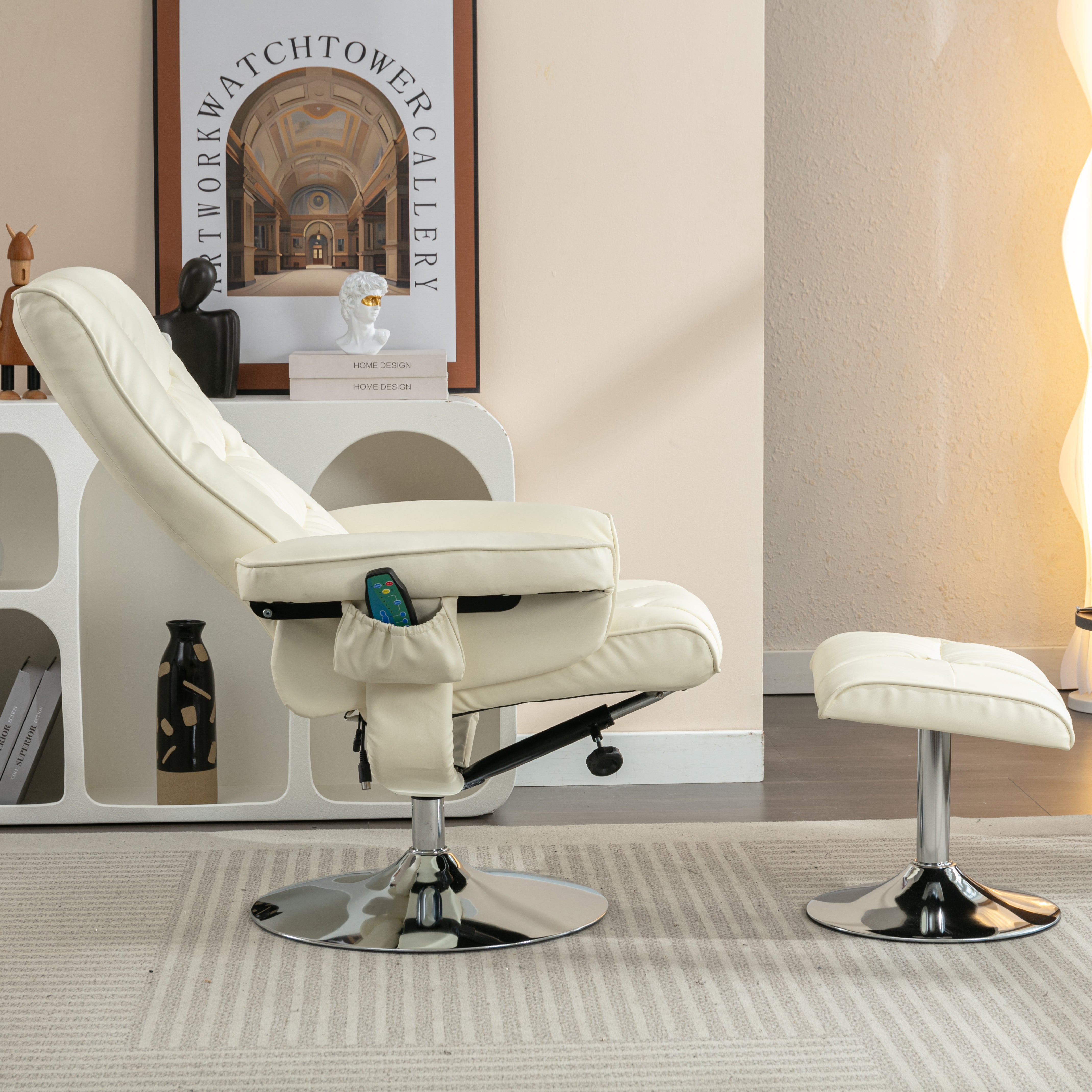 Logidon massagestoel met PU bekleding en voetenbank beige 5-punts massage