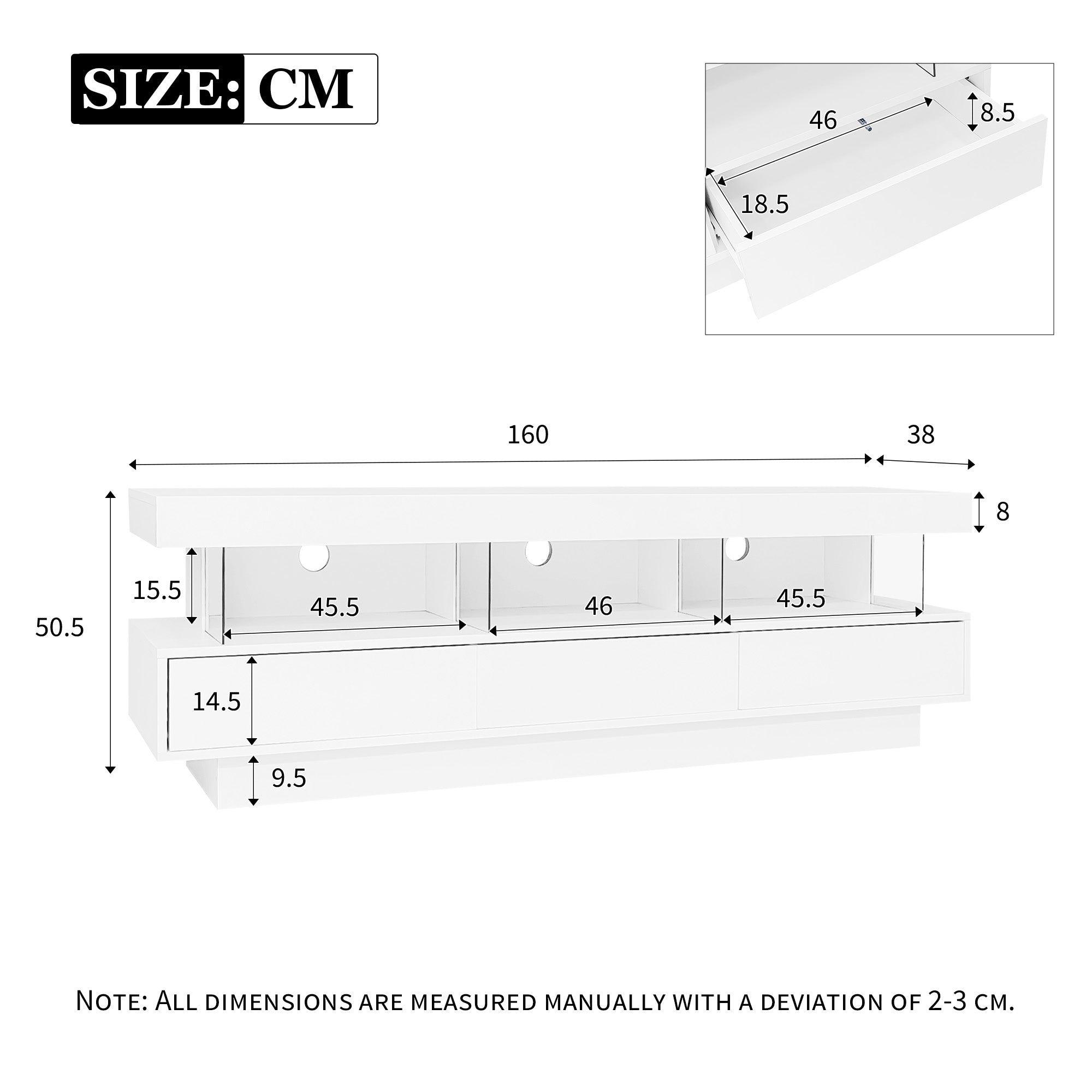 Logidon wit hoogglans TV-meubel 160 x 38 x 50,5 cm LED-verlichting