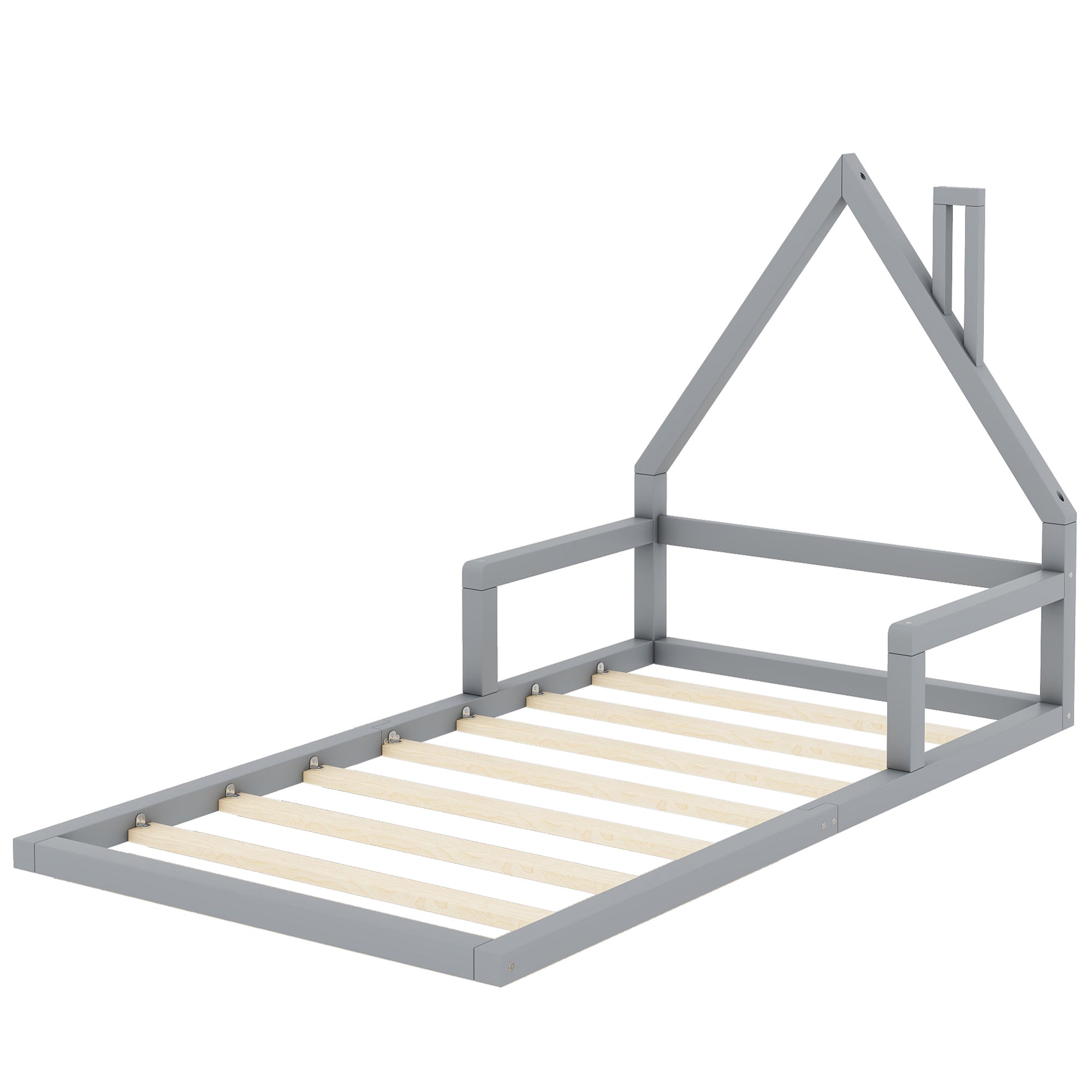 Logidon children's bed 90x200 cm flat bed house shape gray solid wood