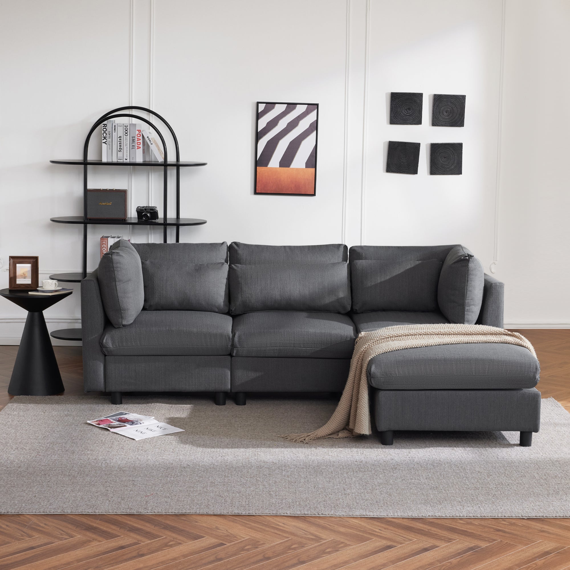 Logidon Modern Design Bank Hoekbank met Voetenbank Grijs 220 cm