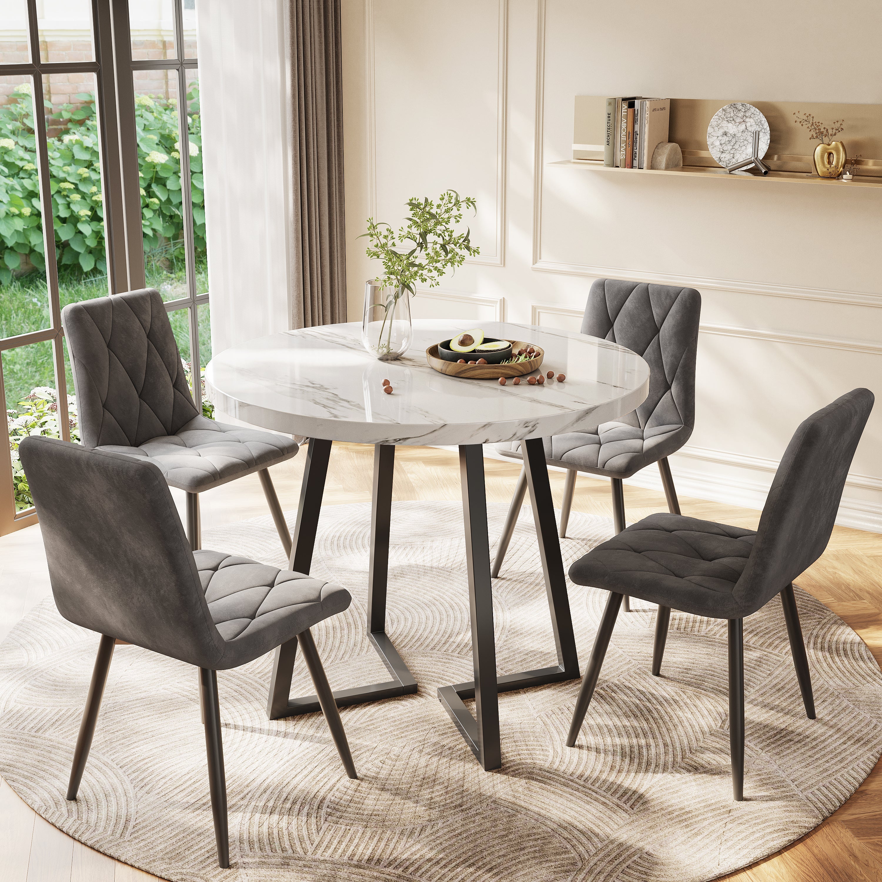 Logidon Ronde Eettafel Wit Zwart MDF Marmer Patroon 80 cm