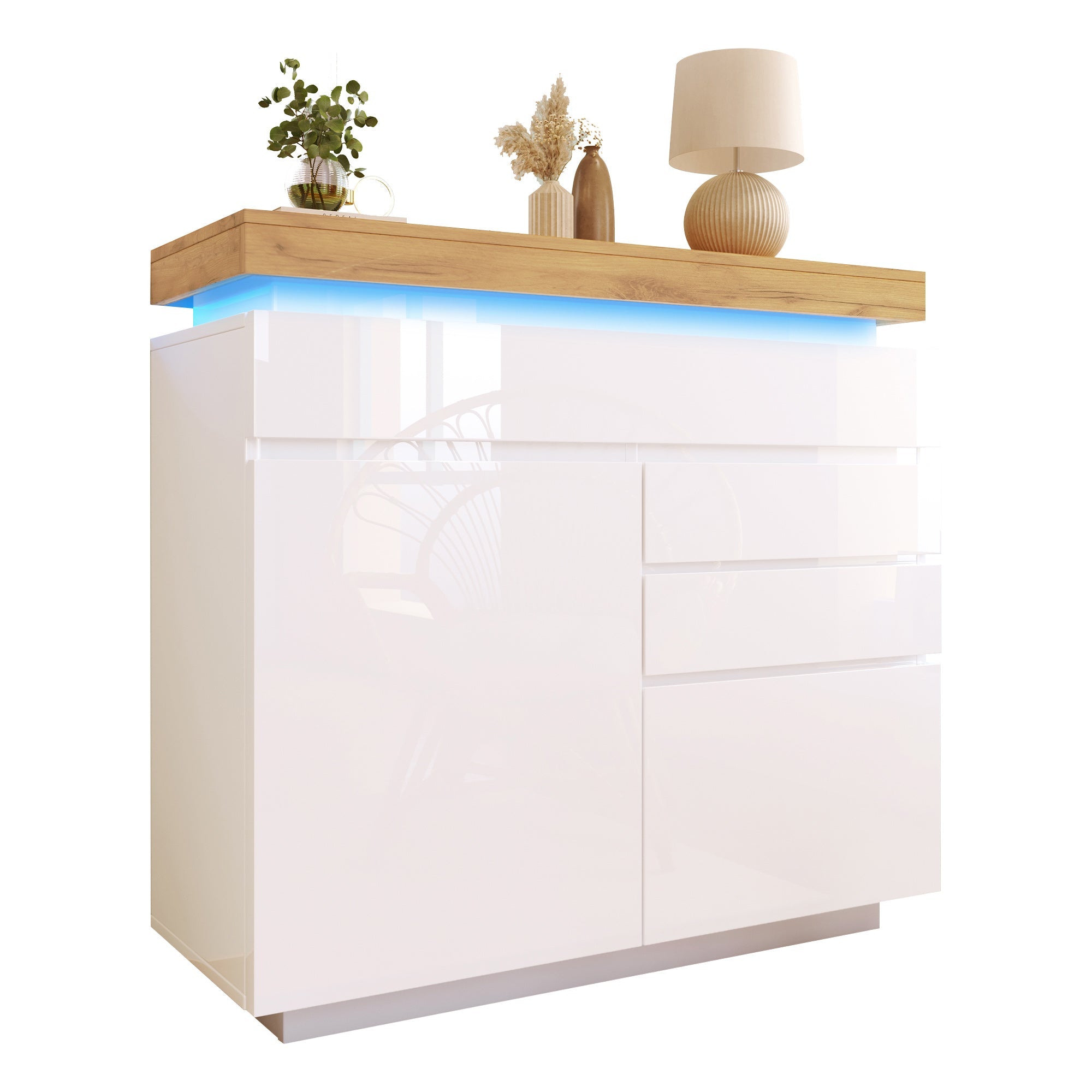 Logidon high gloss chest of drawers white LED lighting app control 2 doors