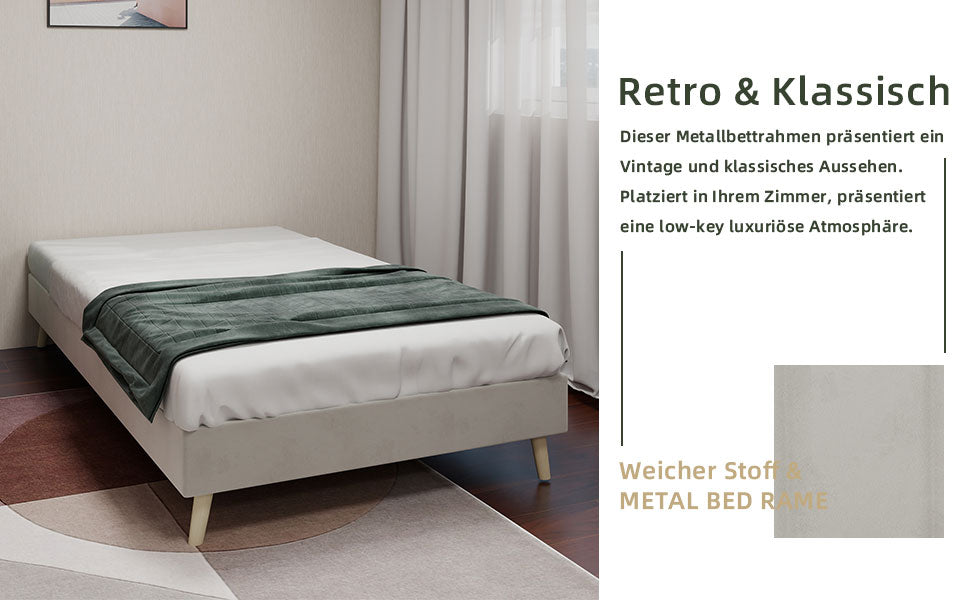 Bedframe in Logidon stof 90x200 beige fluwelen stof